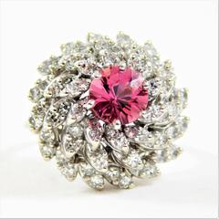Pink Sapphire Diamond White Gold Cluster Ring