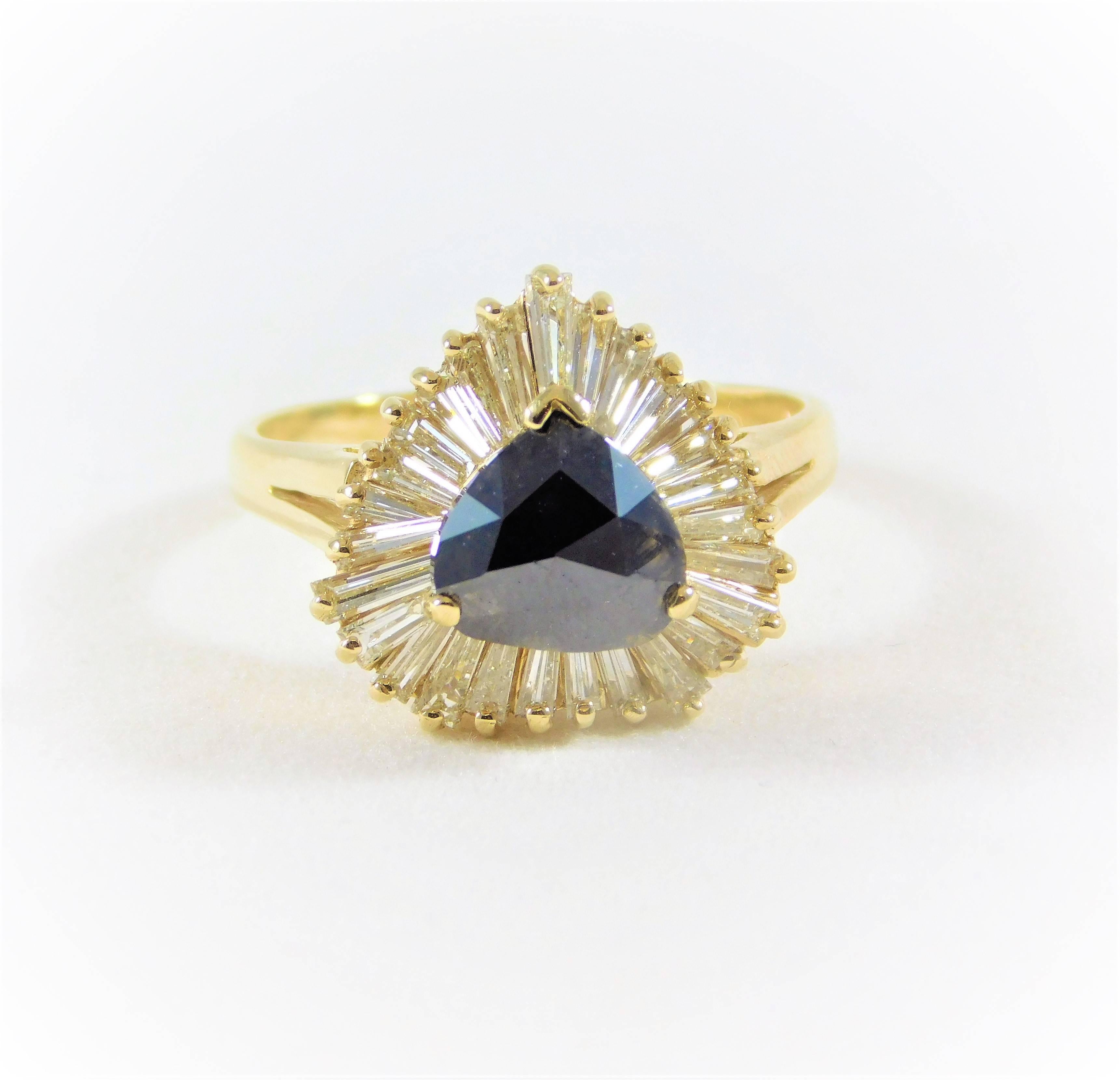 Deep Blue 2.25 Carat Sapphire Diamond Yellow Gold Ballerina Ring For Sale 1