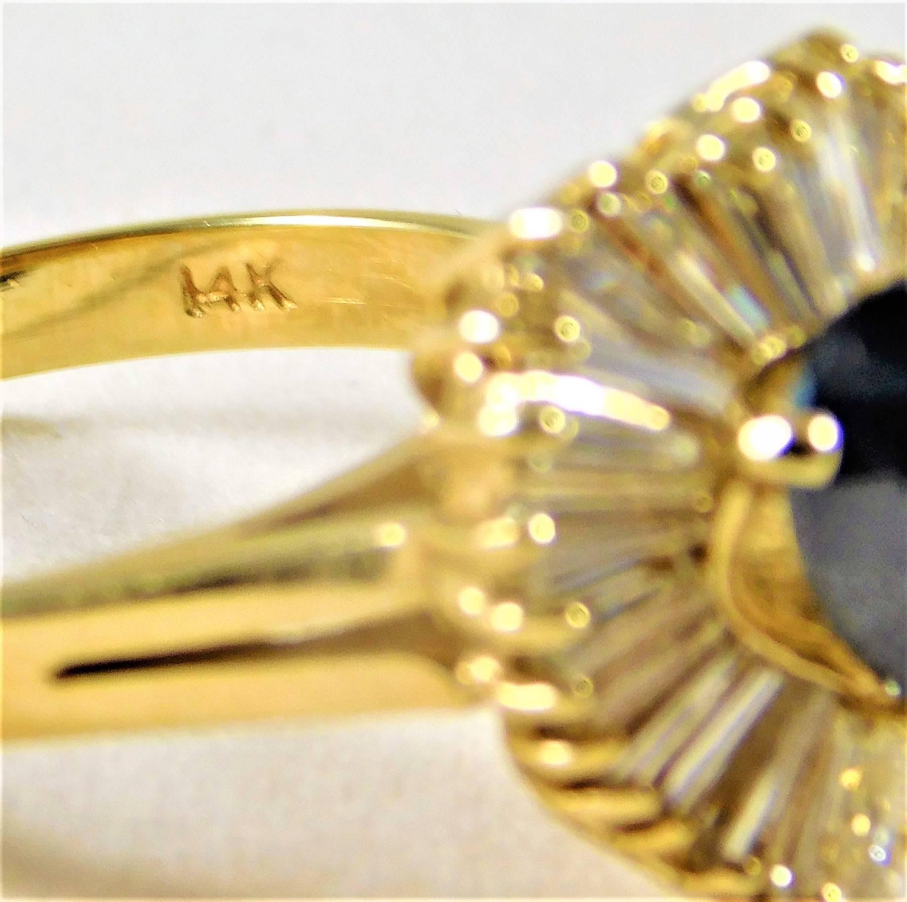 Deep Blue 2.25 Carat Sapphire Diamond Yellow Gold Ballerina Ring For Sale 4