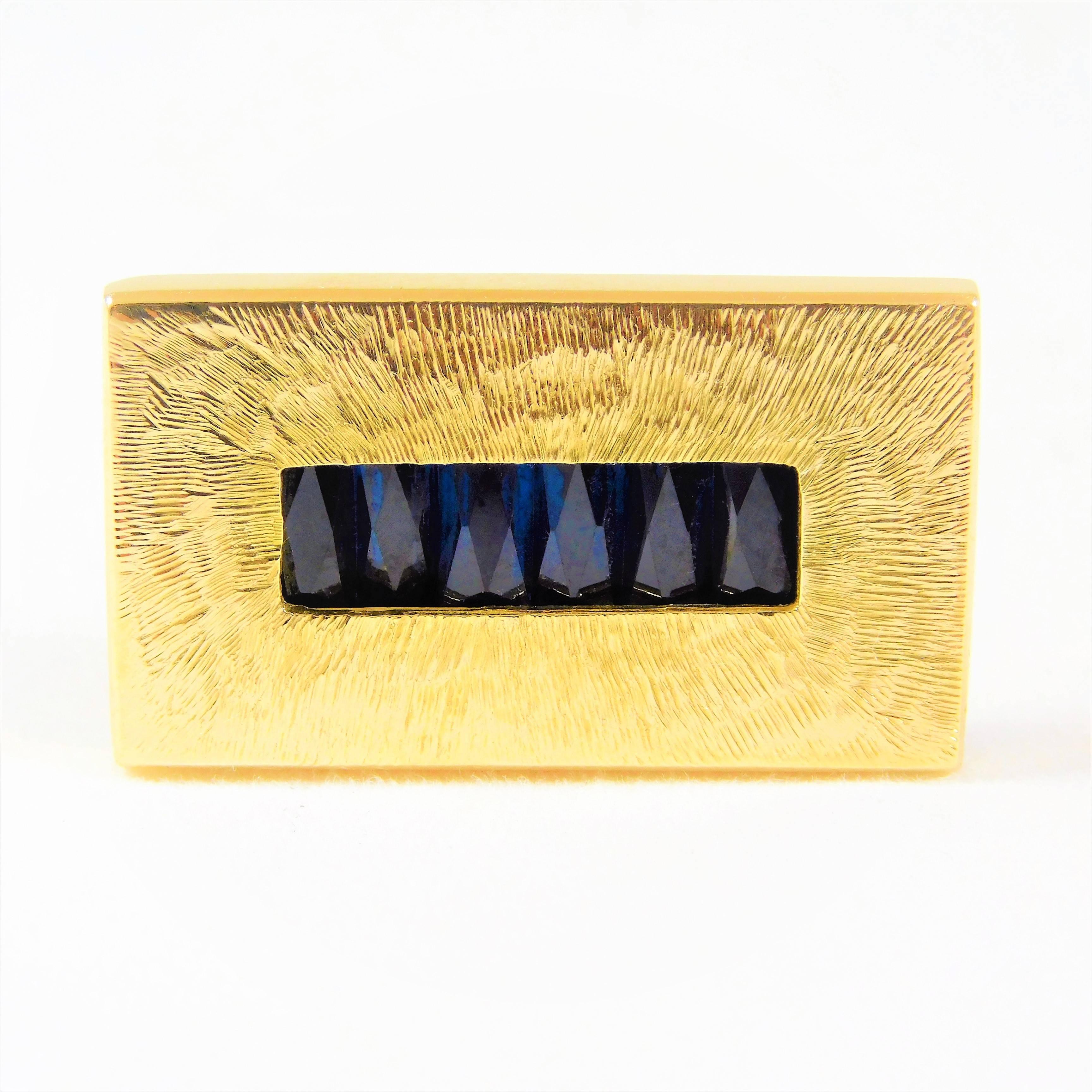 1960s Modernist Lucien Picard Sapphire Gold Cufflinks 3