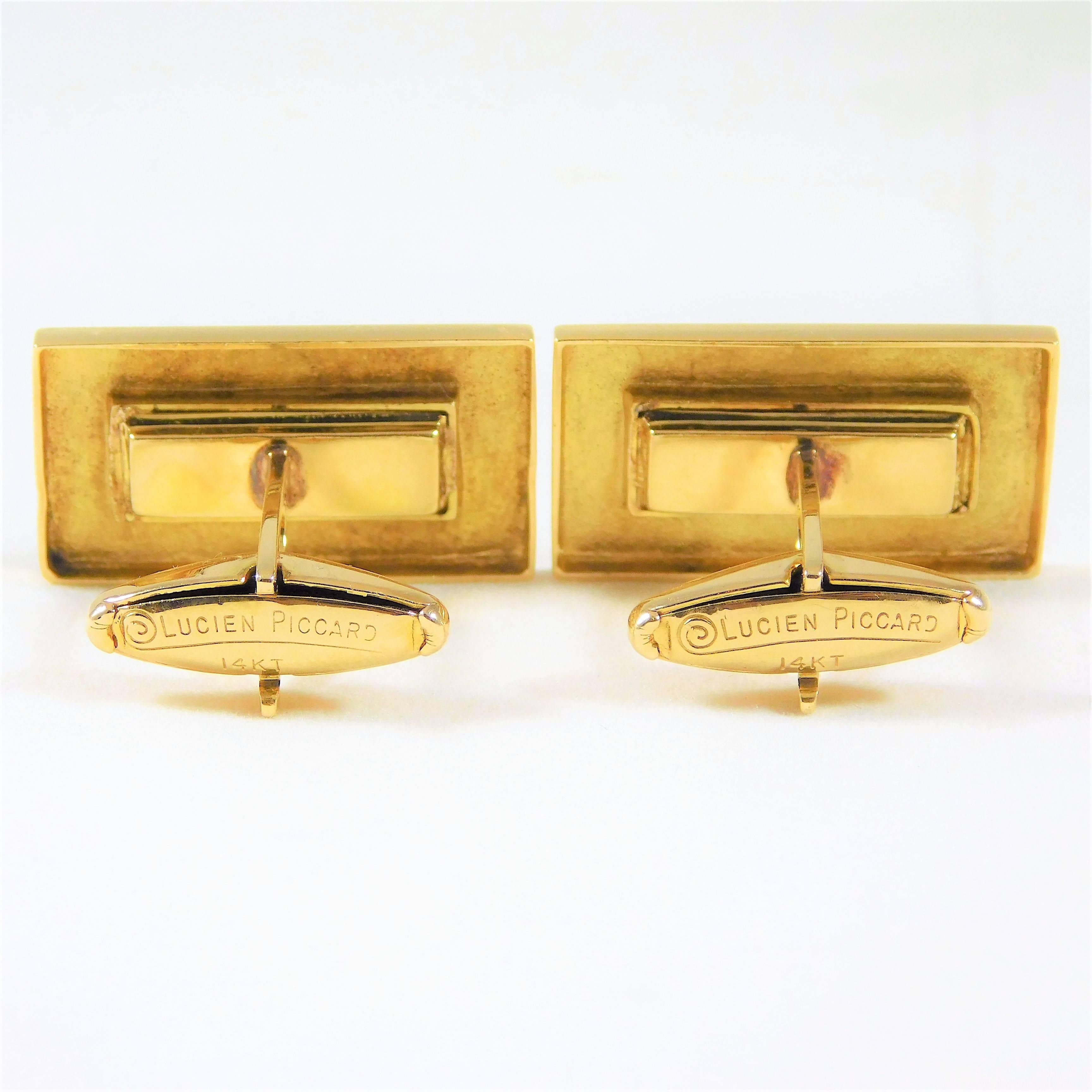 1960s Modernist Lucien Picard Sapphire Gold Cufflinks 5