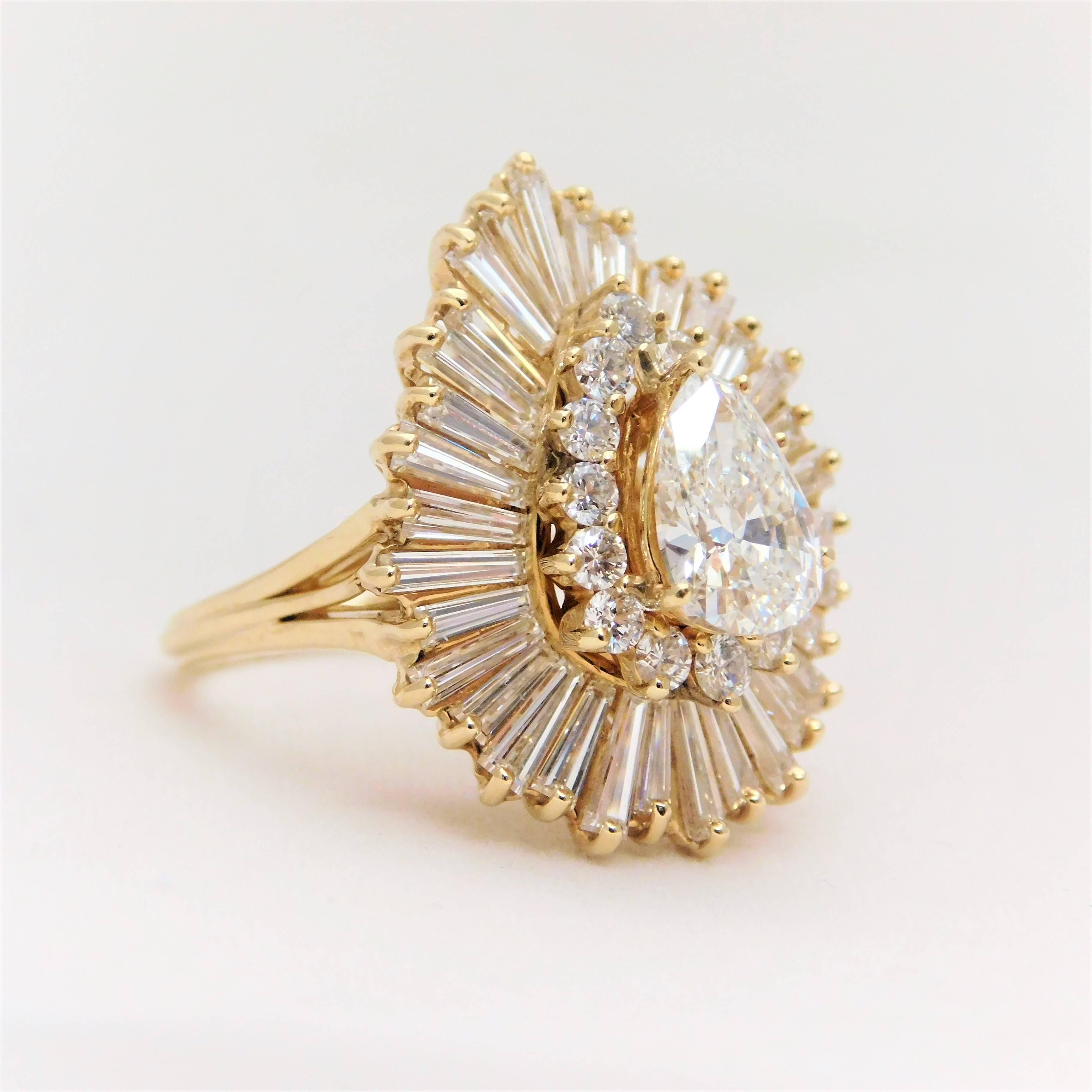 4.50 Carat GIA Certified Diamond Yellow Gold Ballerina Ring In Excellent Condition In Metairie, LA