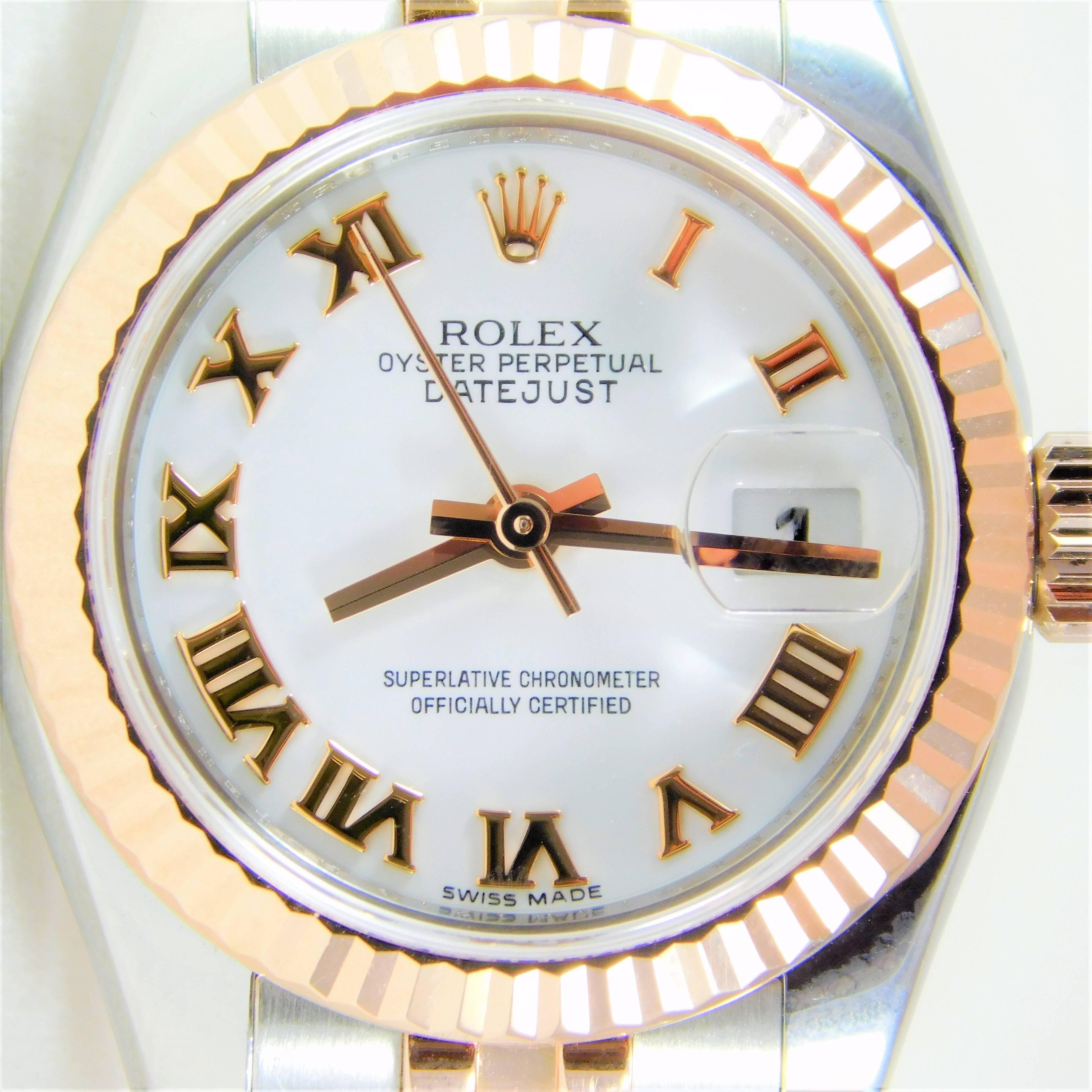 The Rolex Date Oyster Perpetual DateJust is one of the most sought-after lady’s luxury time pieces in the world.  It is a symbol of status. From an exquisite Southern estate.  This 2014 Ladies Rolex Oyster Perpetual DateJust is in mint condition and