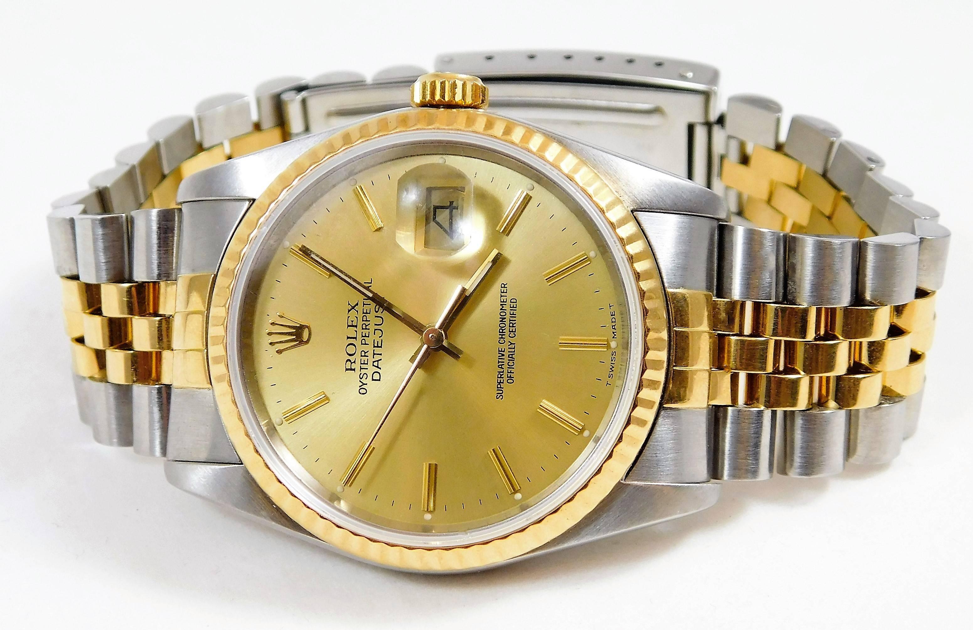 Rolex yellow gold Stainless Steel Oyster Perpetual Datejust Automatic Wristwatch In Excellent Condition In Metairie, LA