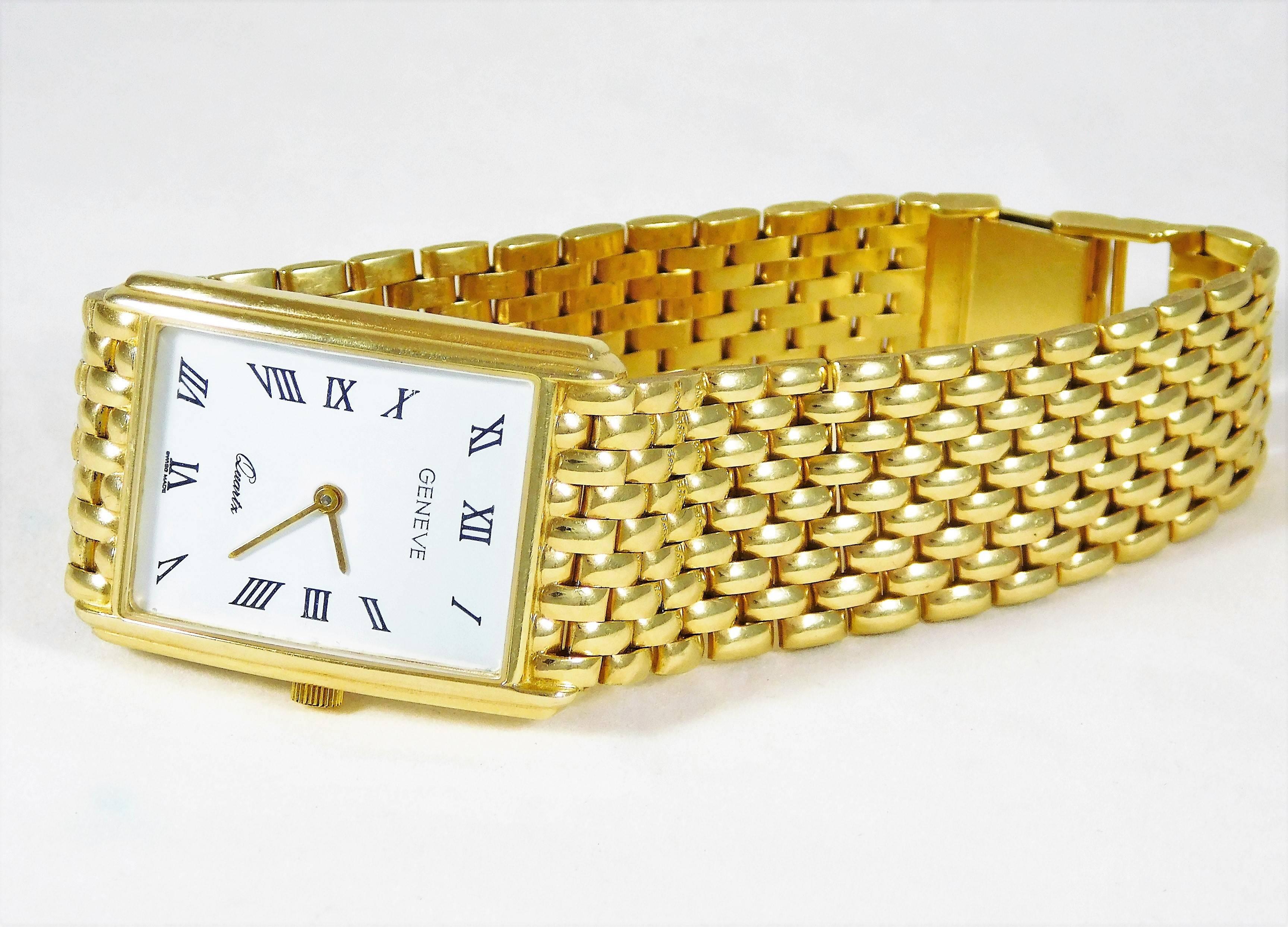  Genève Gelbgold Vintage Luxus Quarz Armbanduhr, um 1980  im Zustand „Hervorragend“ im Angebot in Metairie, LA