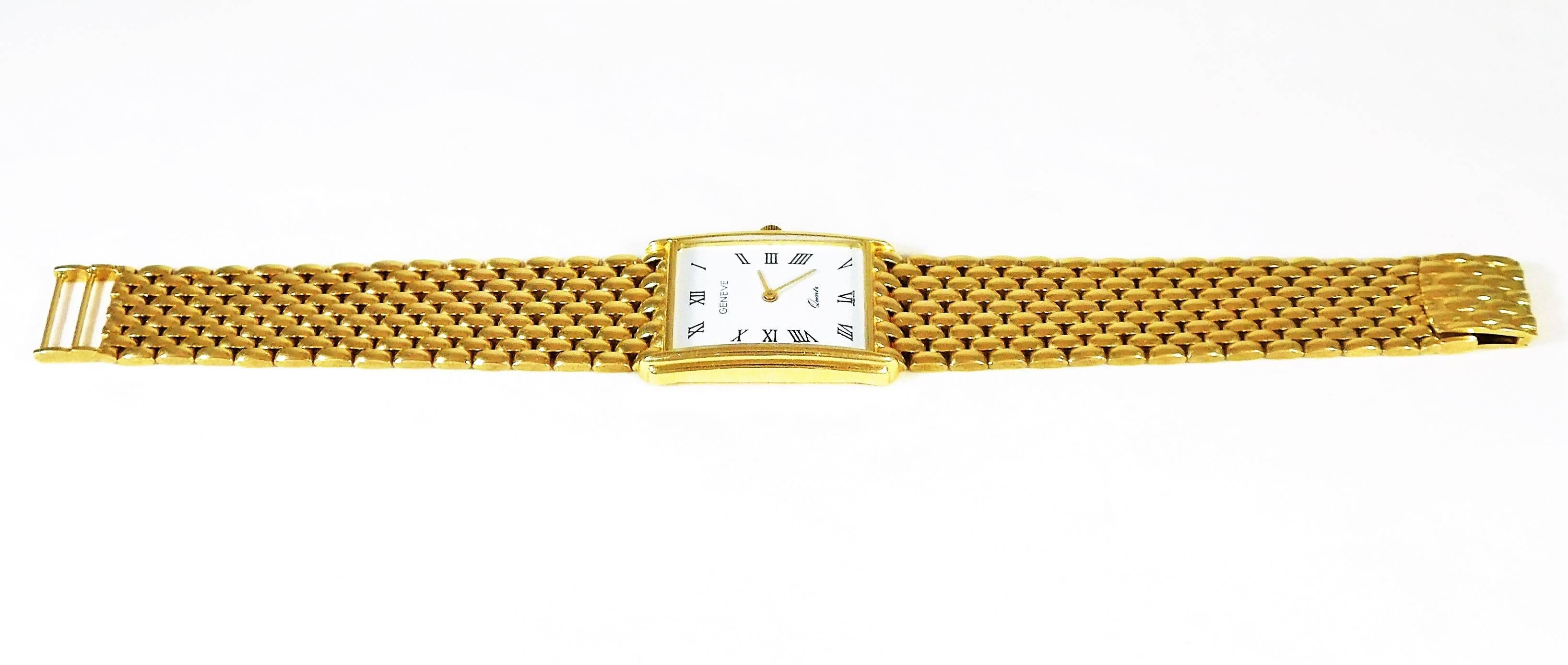  Genève Gelbgold Vintage Luxus Quarz Armbanduhr, um 1980  im Angebot 3