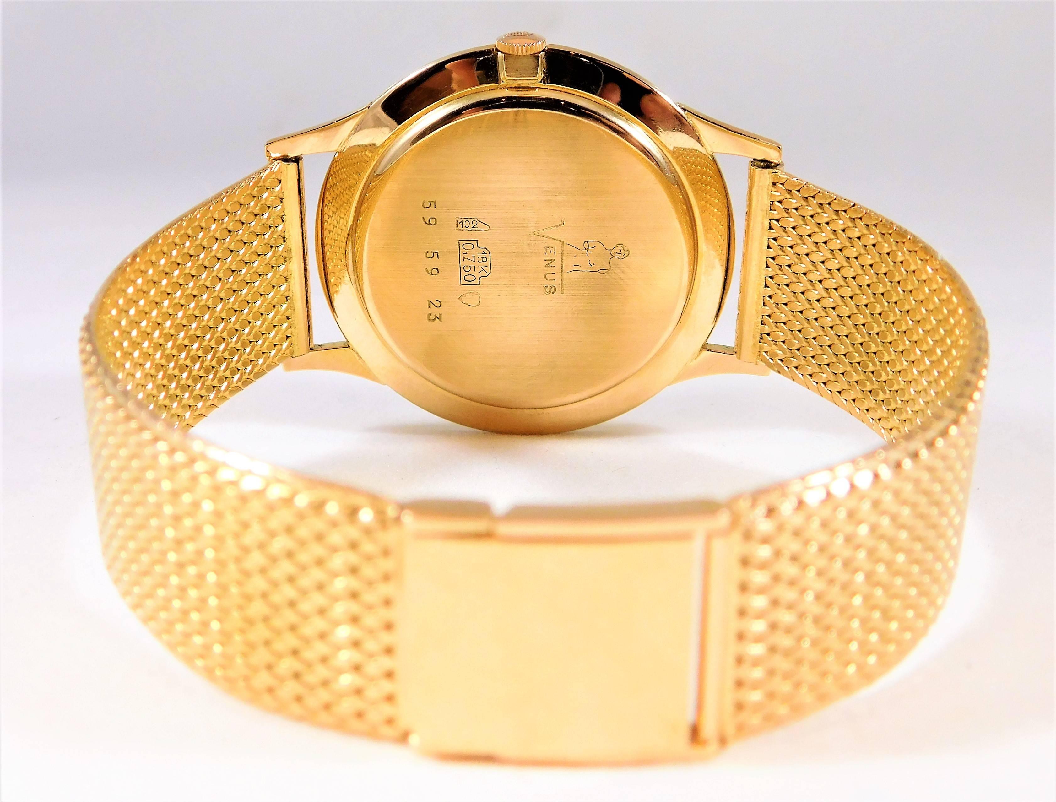 Venus Yellow Gold Extremely Rare Vintage Antimagnetic Mechanical Wristwatch In Excellent Condition For Sale In Metairie, LA