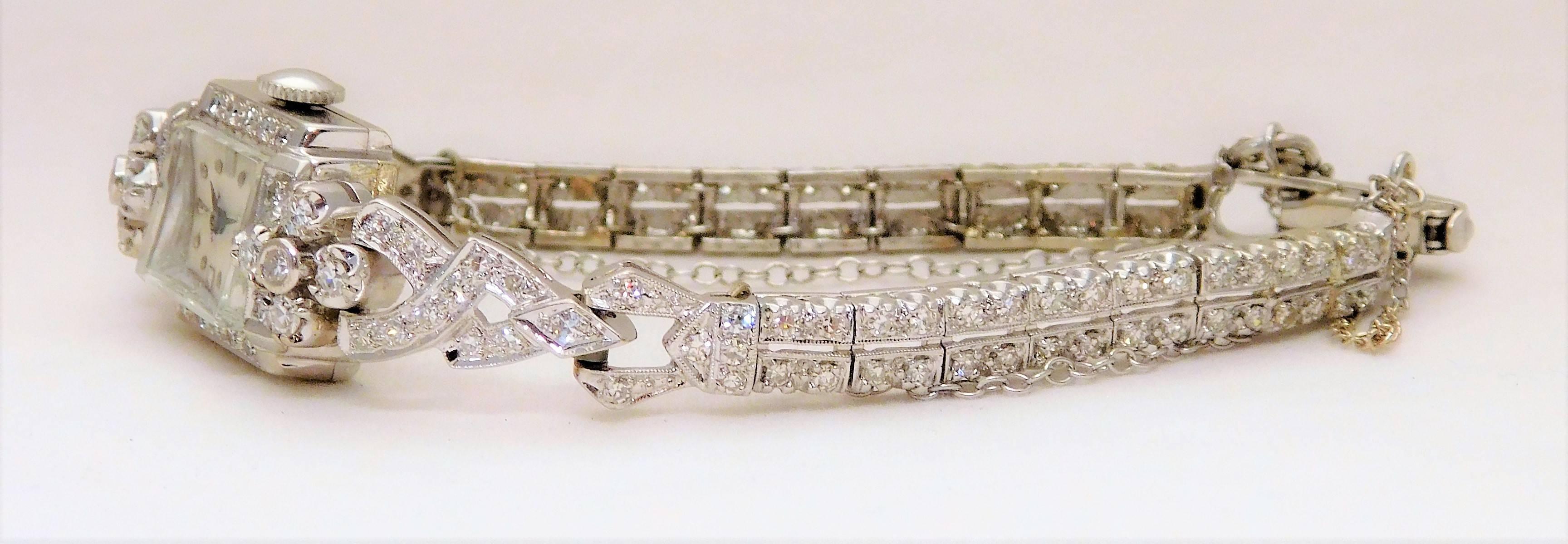 Women's Hamilton Ladies White Gold Diamond Art Deco Luxury Manual Wristwatch
