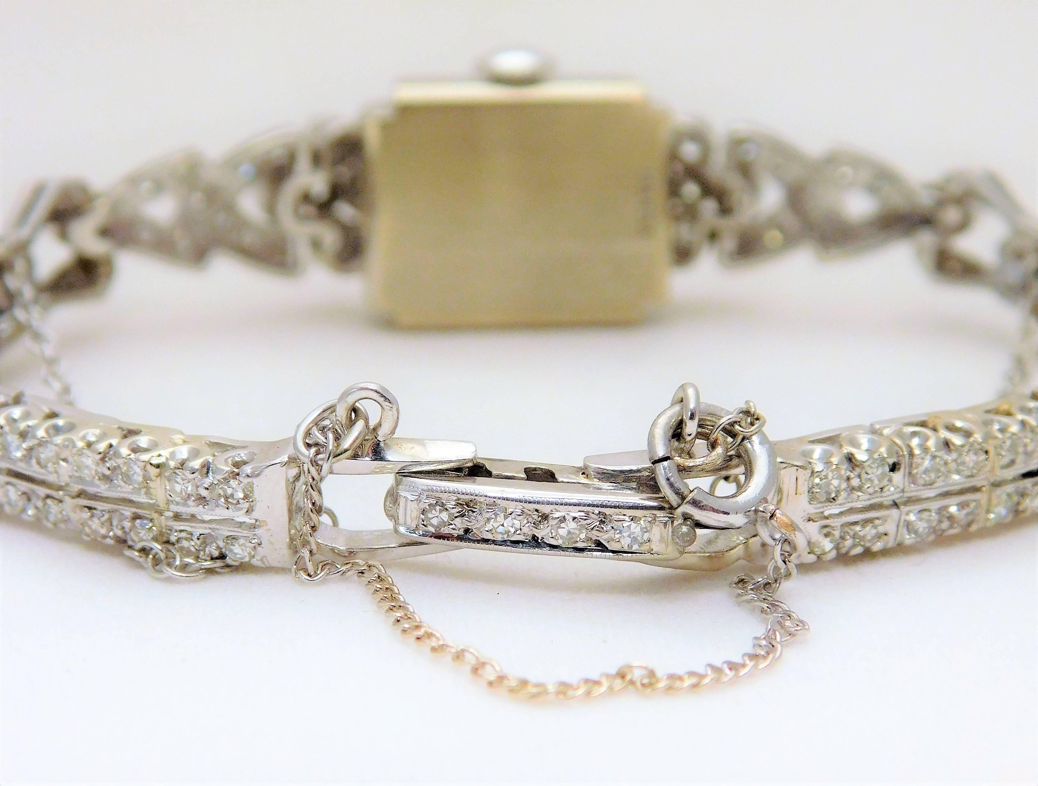 Hamilton Ladies White Gold Diamond Art Deco Luxury Manual Wristwatch 2