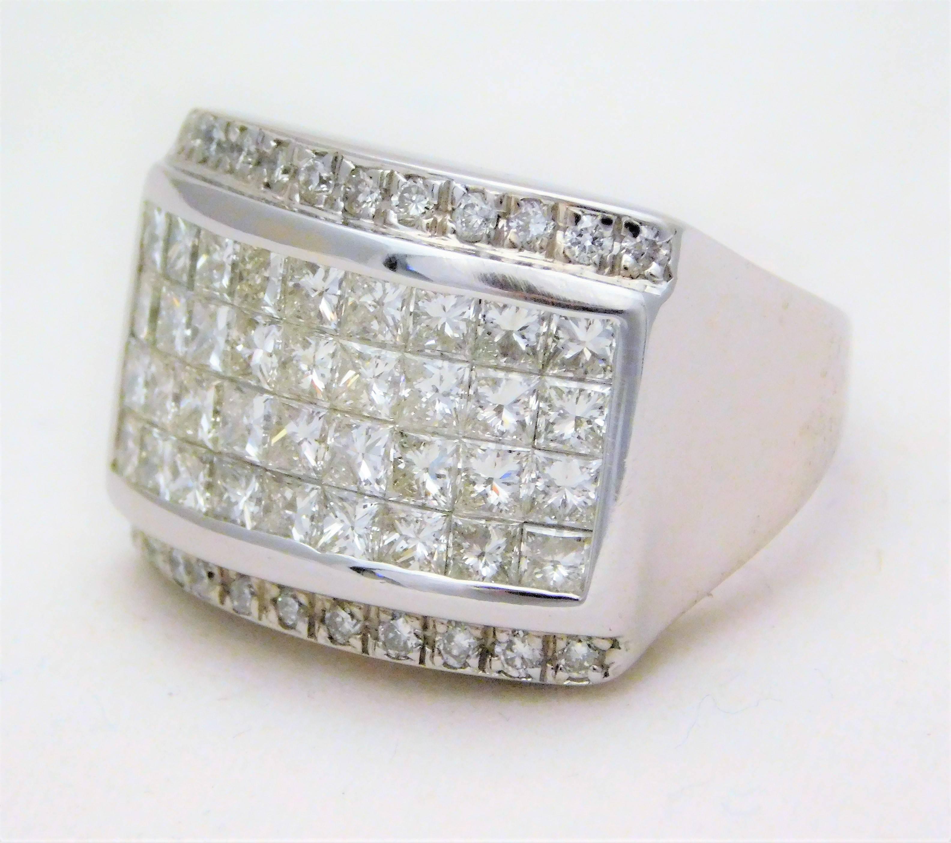 Men's Square Diamond White Gold Ring For Sale