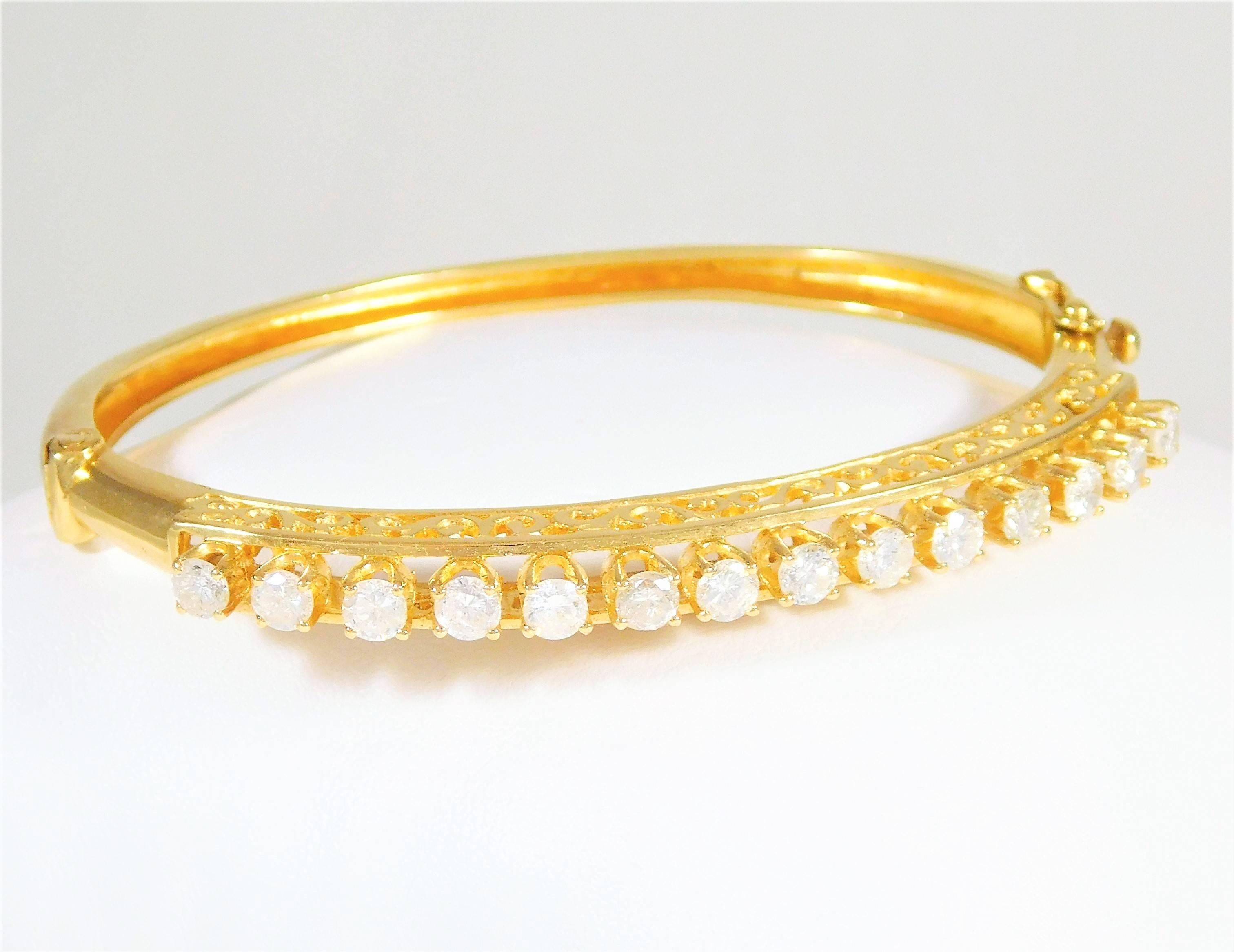 Women's Vintage 14 Karat Gold Bangle Diamond Bracelet