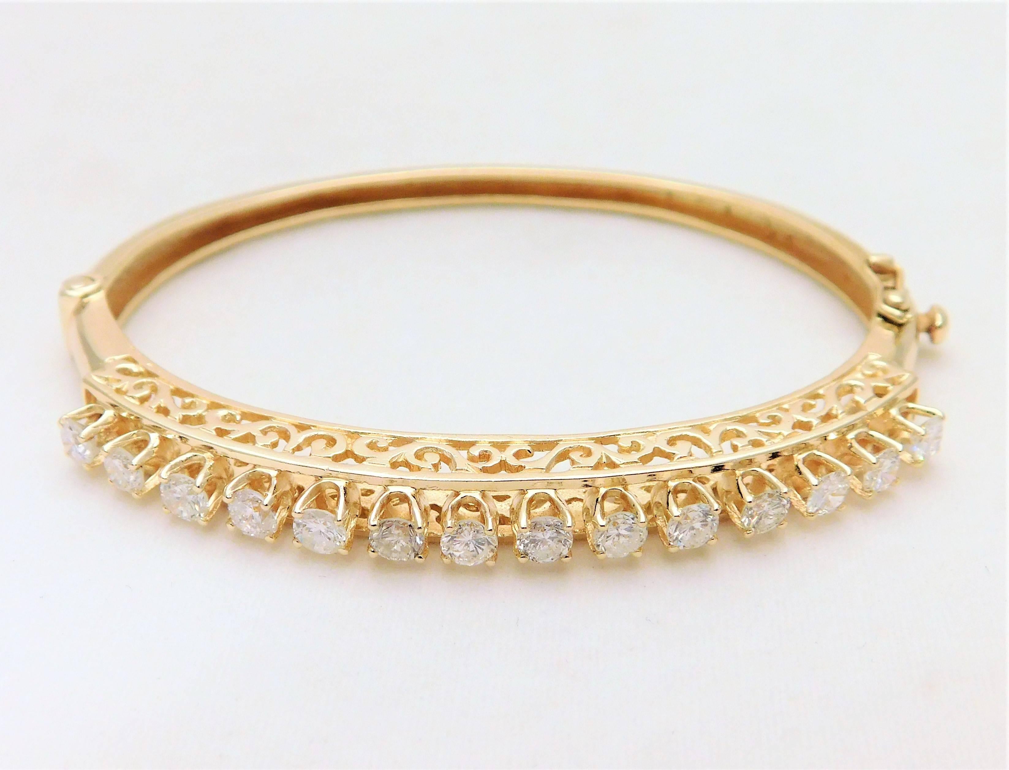 Vintage 14 Karat Gold Bangle Diamond Bracelet 1