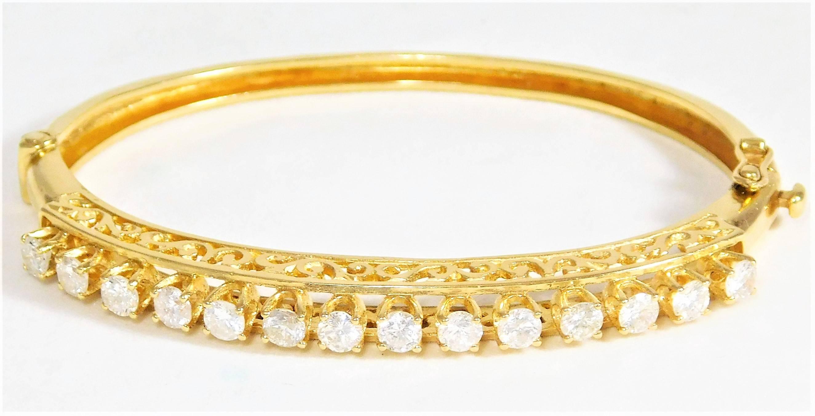 Vintage 14 Karat Gold Bangle Diamond Bracelet 2