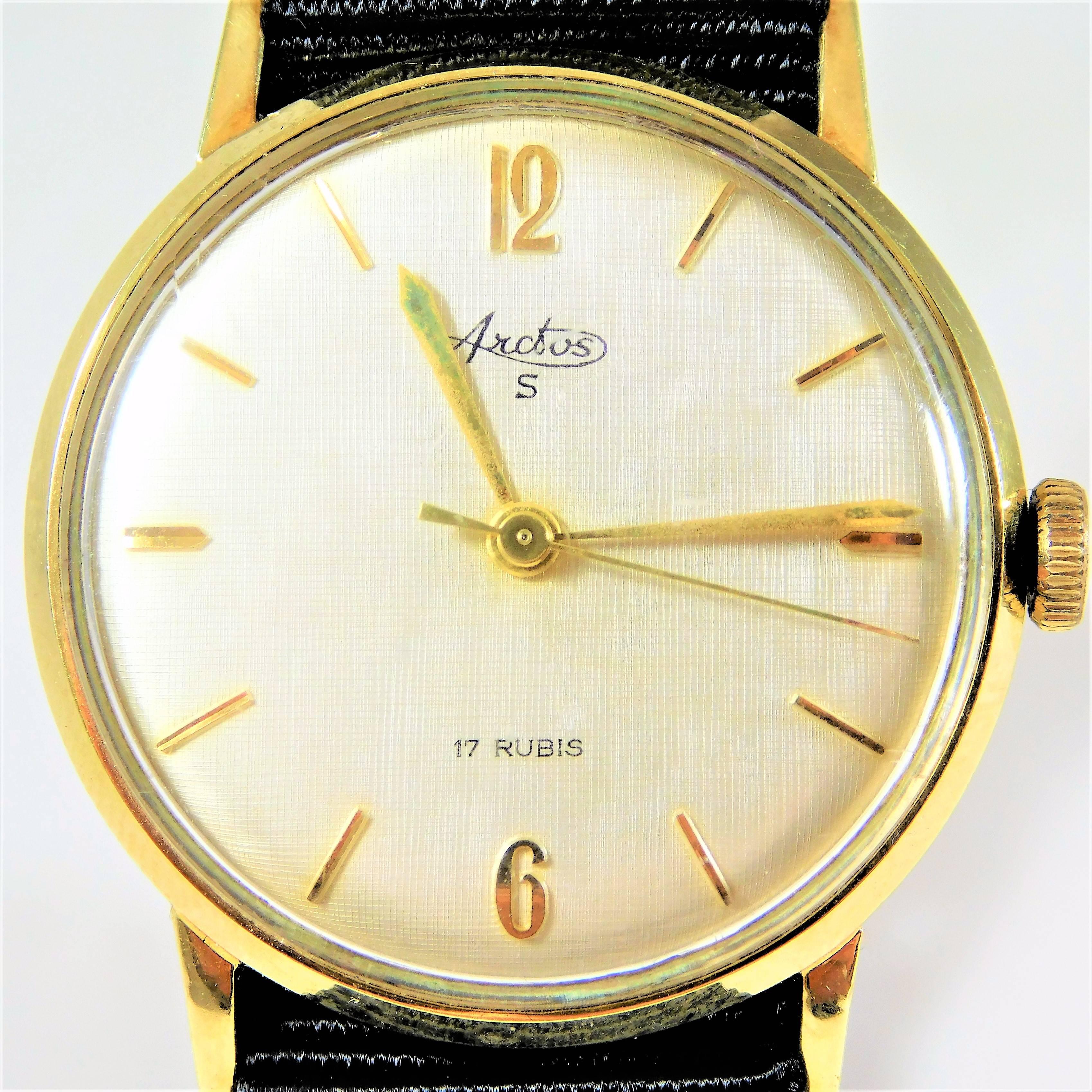 Women's or Men's Arctos S Yellow Gold Vintage German Military Manual Wristwatch
