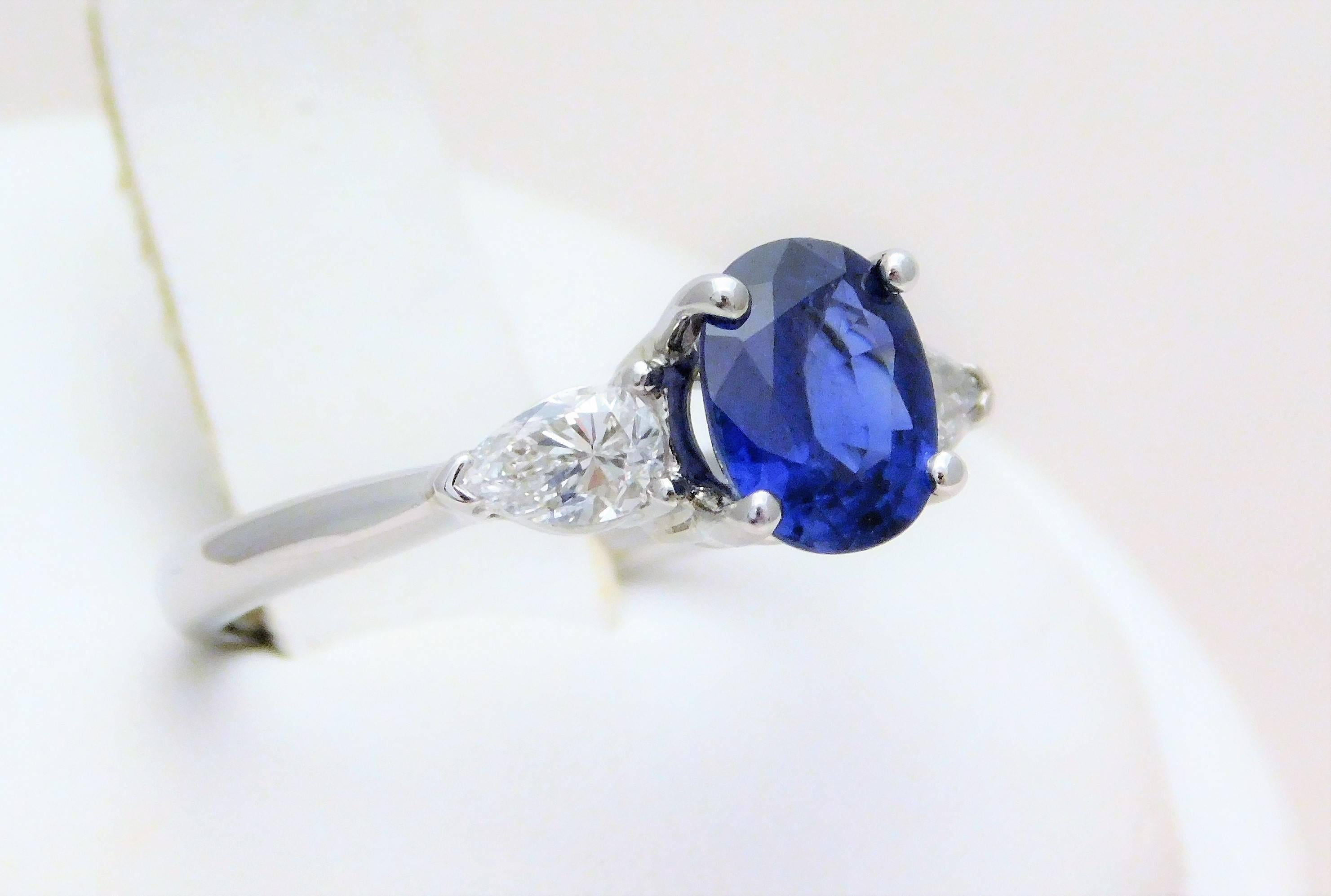 The blue sapphire represents an enduring symbol for loyalty and trust. It’s often chosen to celebrate engagements of anniversaries. Circa 1990.  From an aristocratic estate.  This magnificent ring is crafted in solid 18k white gold.  It is