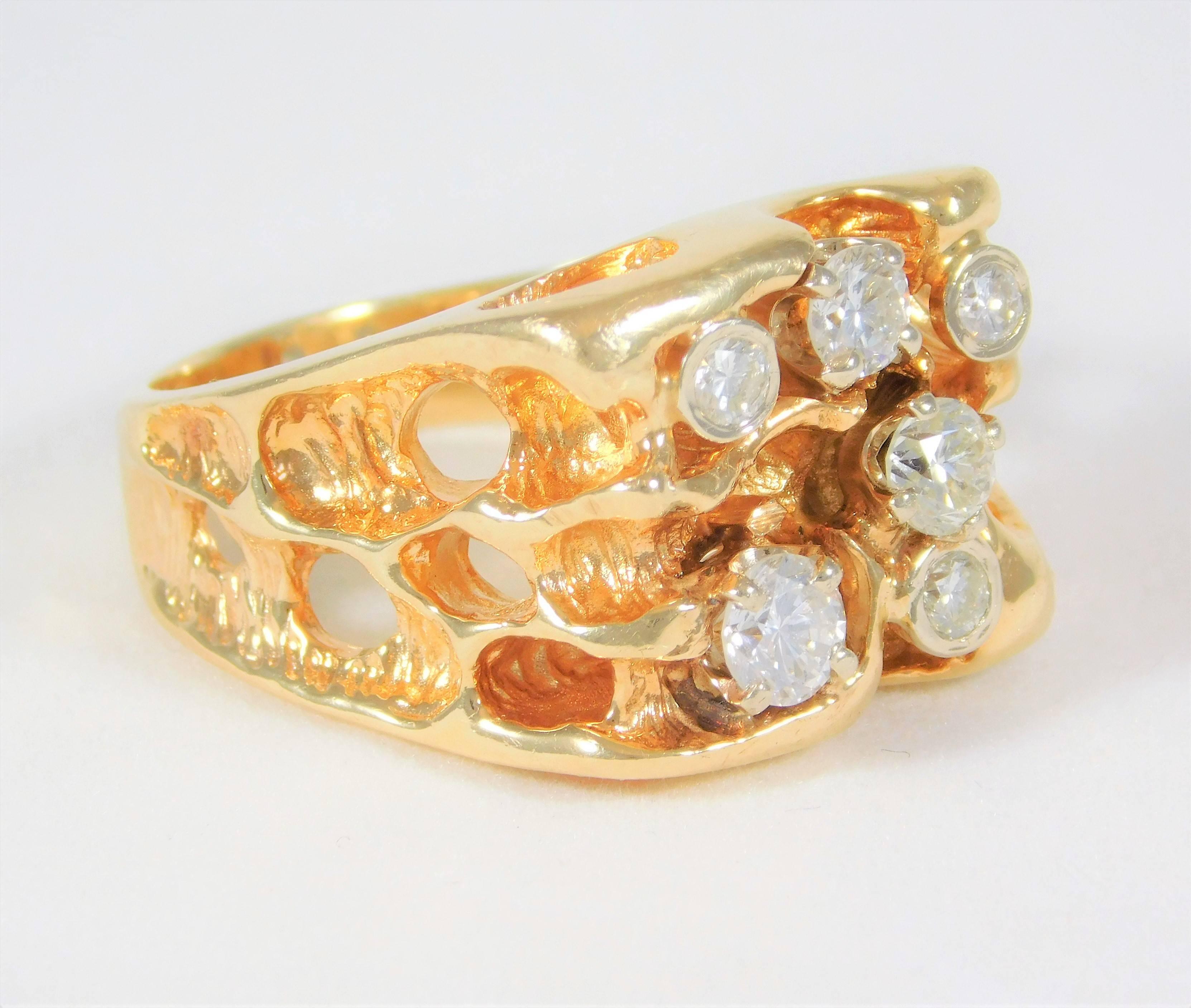 Gents 14 Karat Yellow Gold Ring with Diamonds For Sale 5