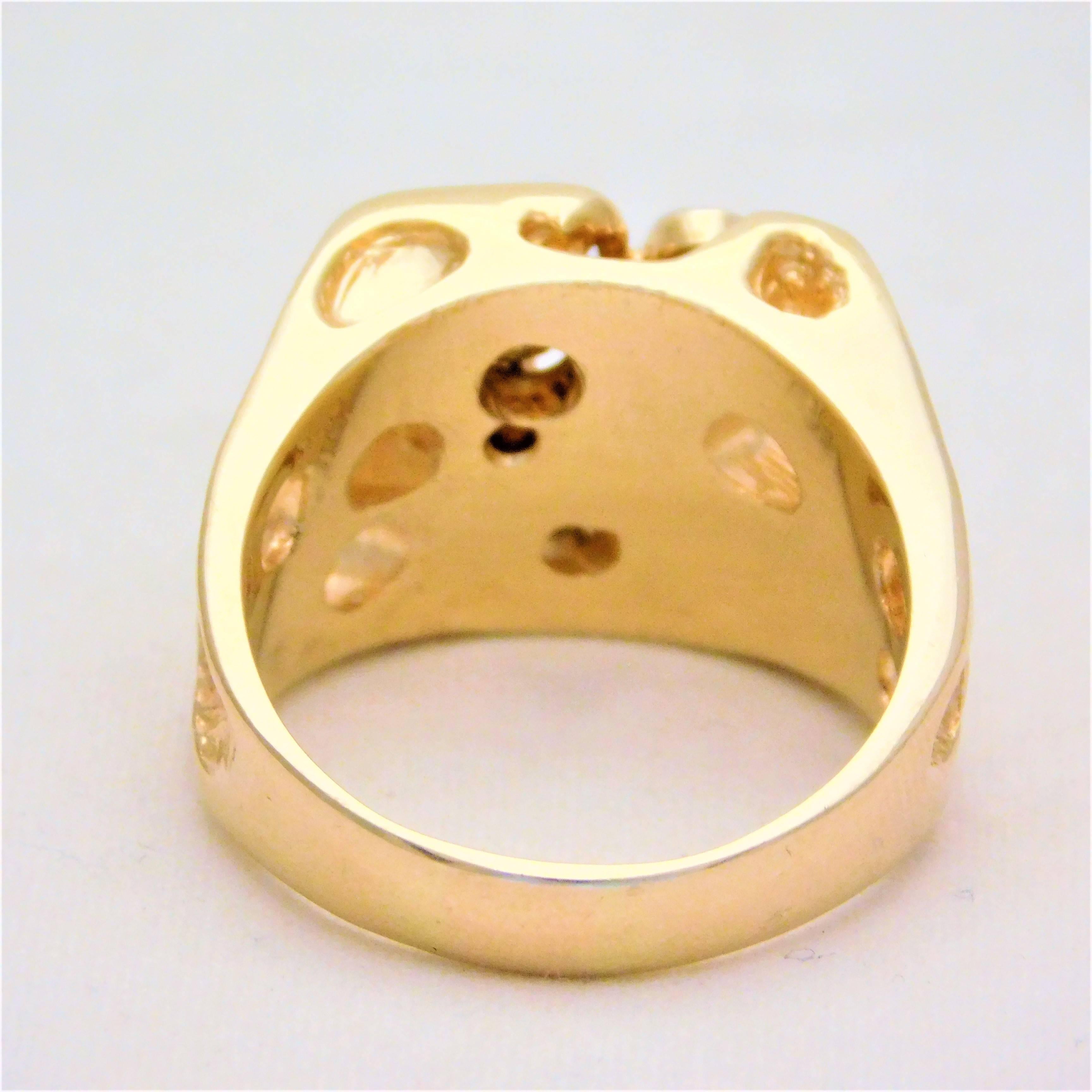 Gents 14 Karat Yellow Gold Ring with Diamonds For Sale 6