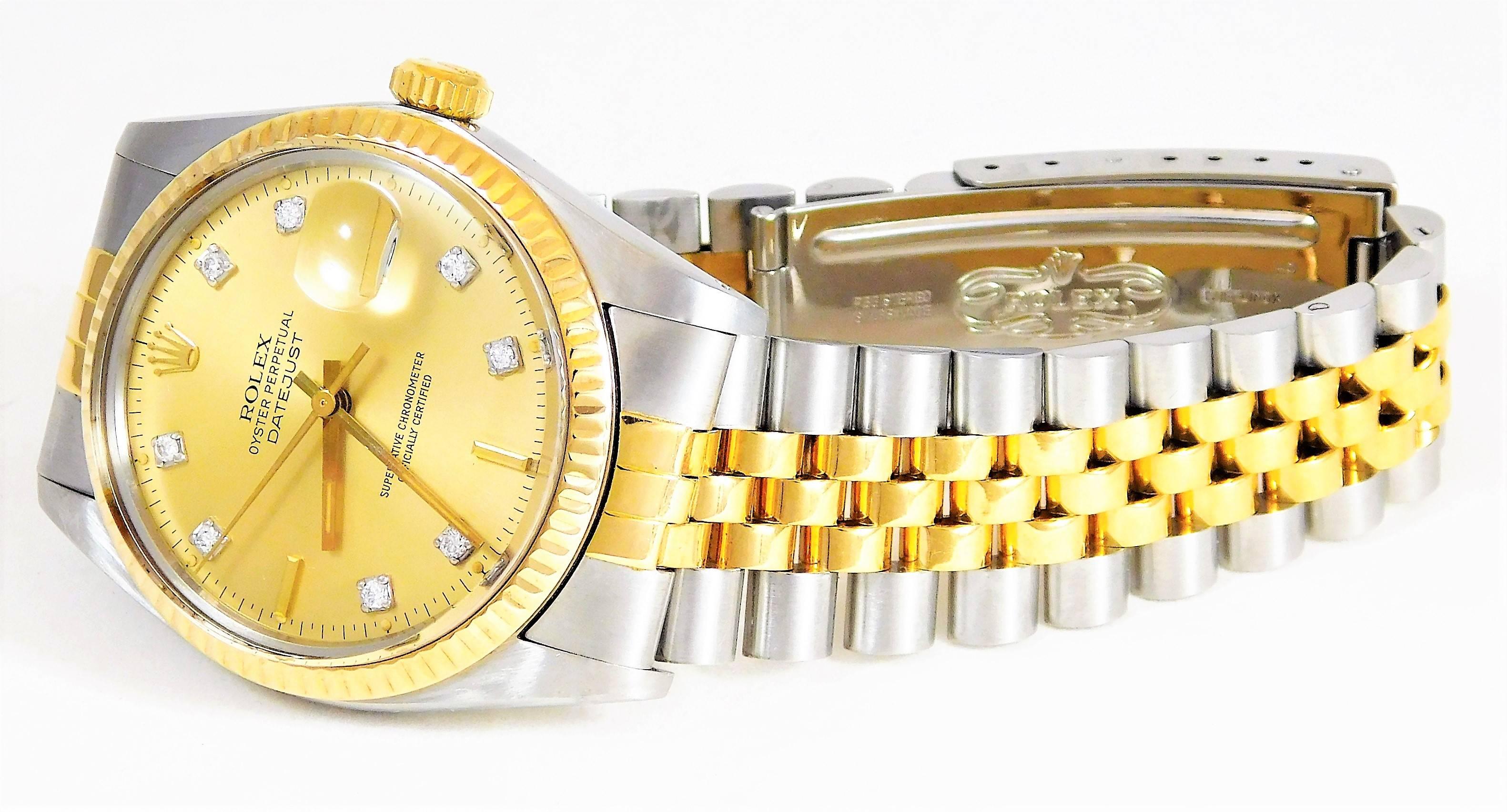 Women's or Men's Rolex Yellow Gold Stainless Steel Oyster Perpetual Datejust Automatic Wristwatch For Sale