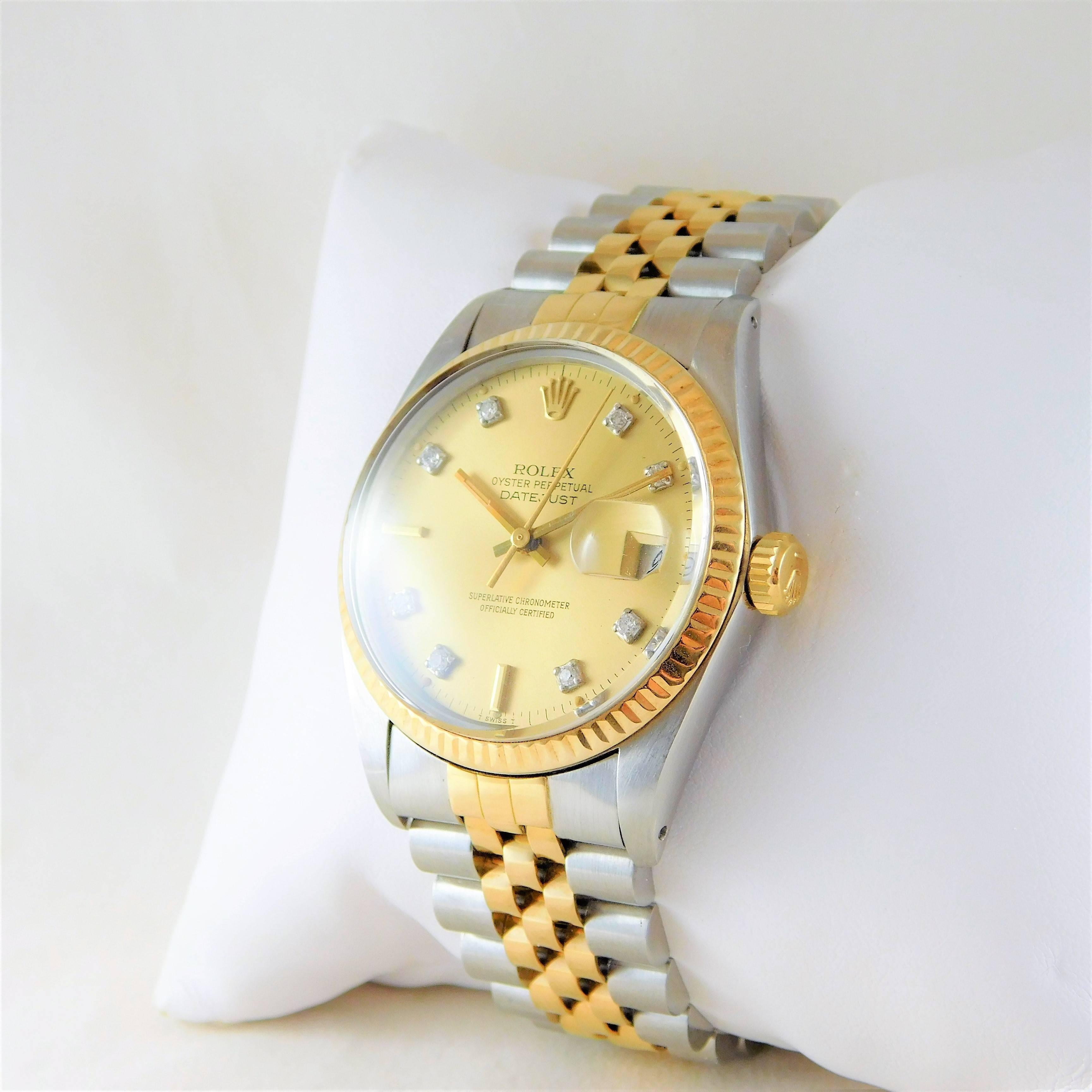 Rolex Yellow Gold Stainless Steel Oyster Perpetual Datejust Automatic Wristwatch For Sale 3