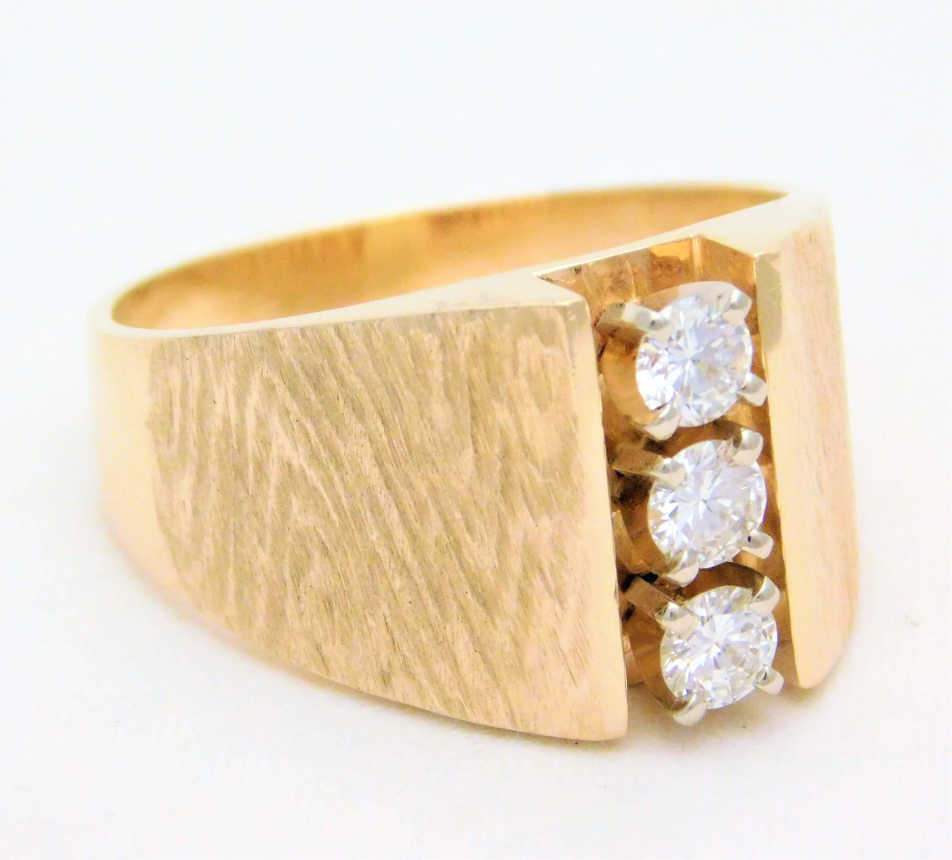 Men's Damascene Finish Diamond Gold Cocktail Ring