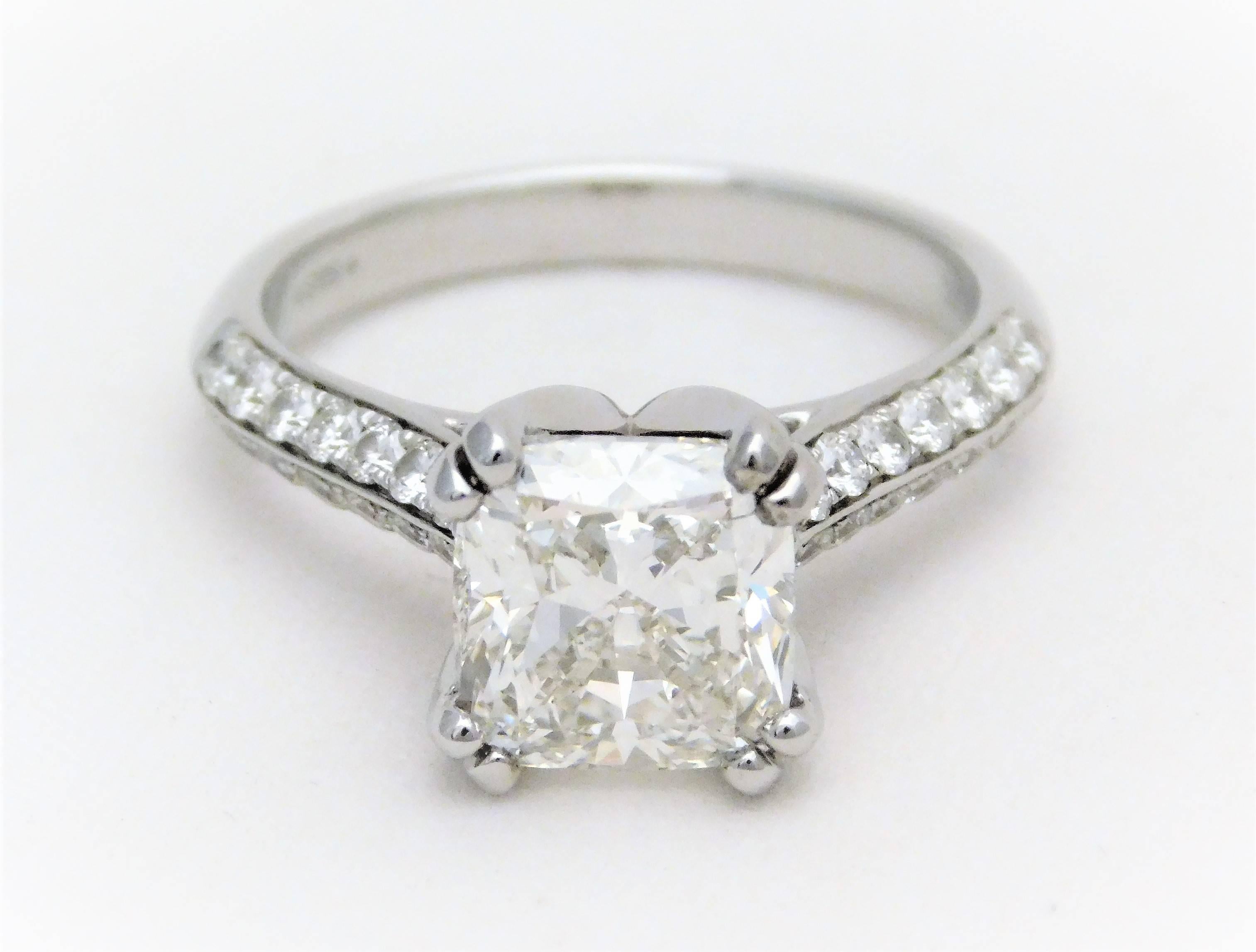 From an aristocratic Southern estate.  Circa 2016.  Sure to take her breath away, this magnificent engagement ring has been crafted in solid 14k white gold.  It has been masterfully jeweled in a four double-prong setting with an extremely brilliant