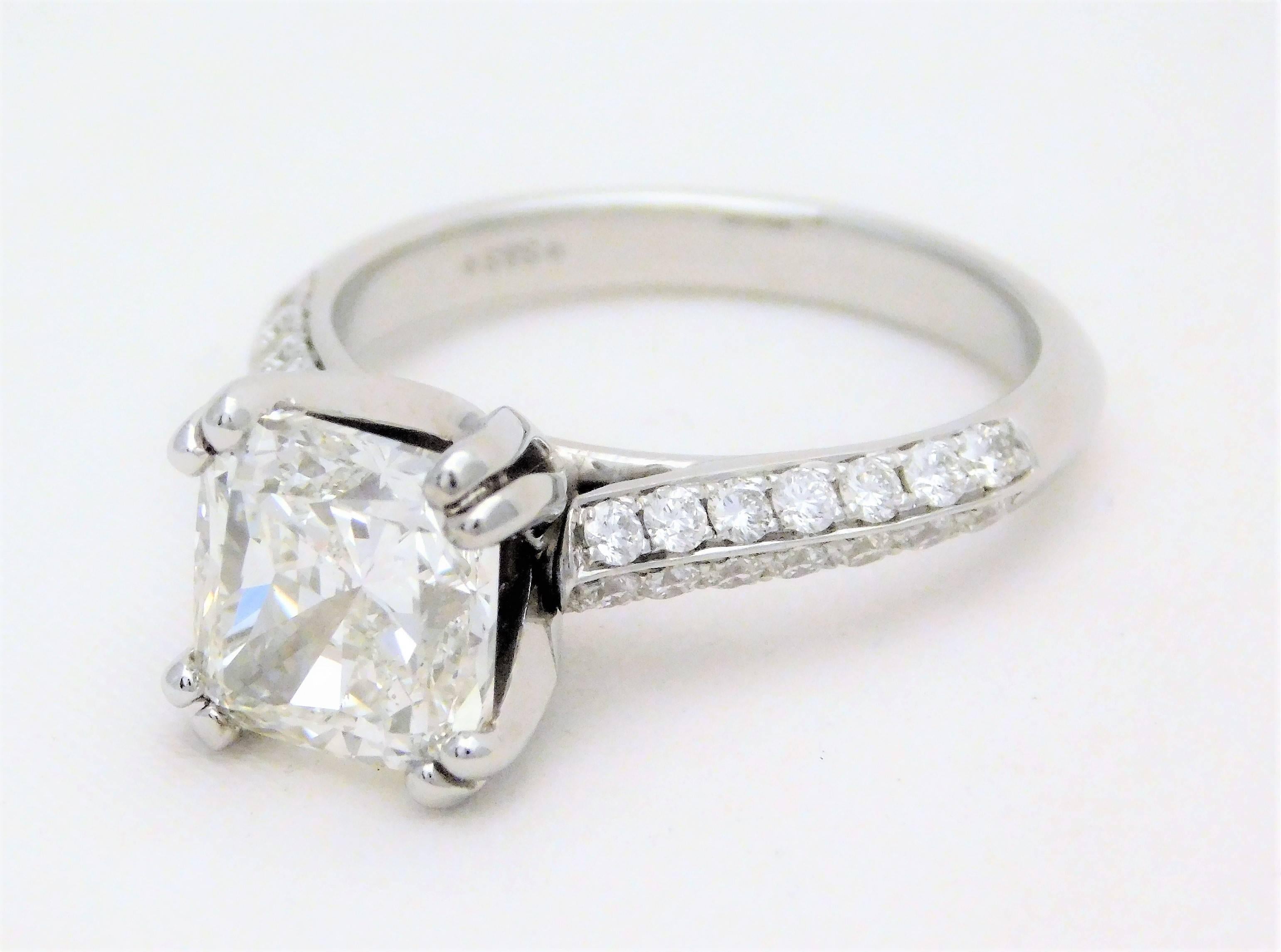 GIA Certified 3.28 Carat Cushion-Cut Diamond Engagement Ring In Excellent Condition In Metairie, LA