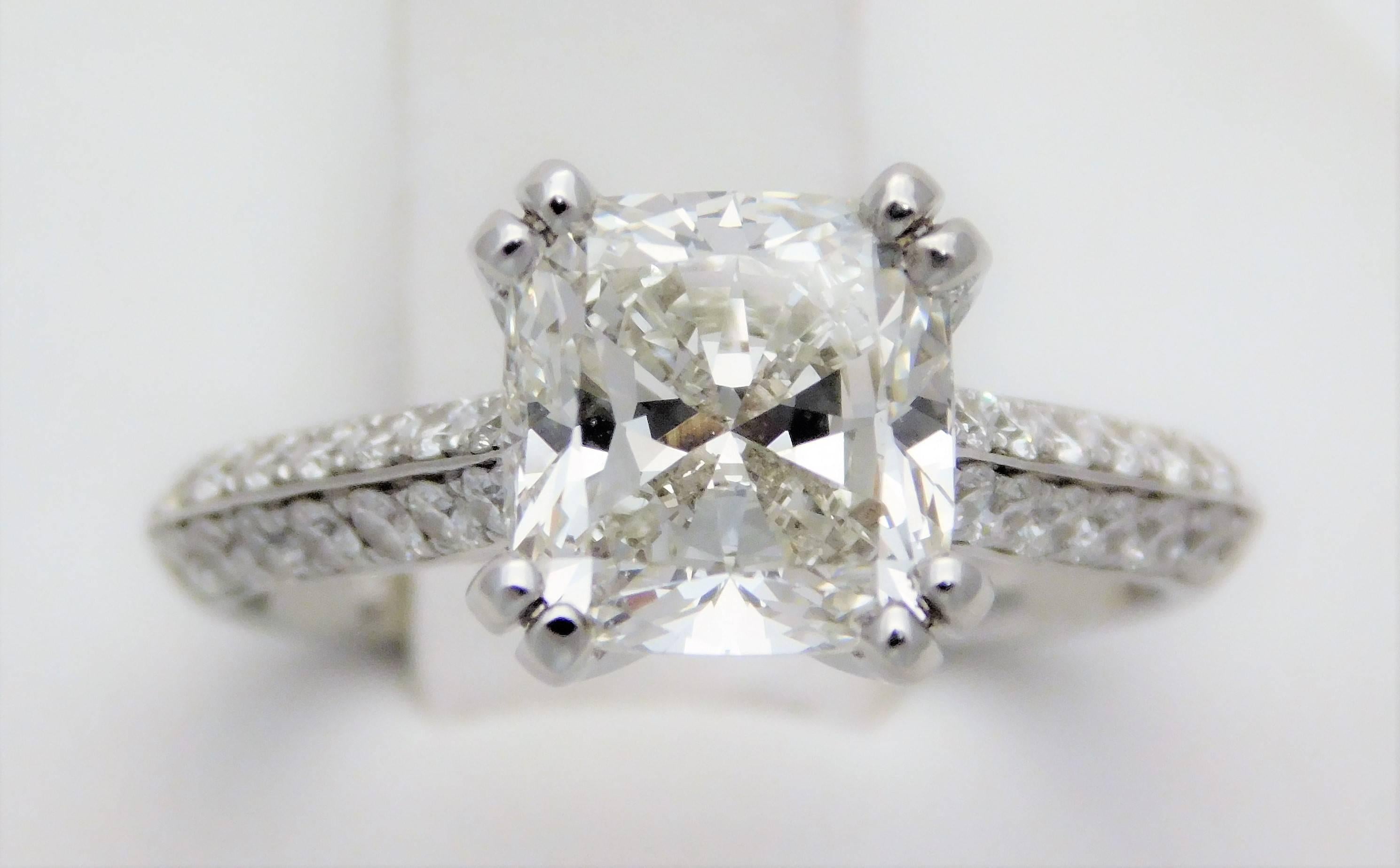 GIA Certified 3.28 Carat Cushion-Cut Diamond Engagement Ring 3