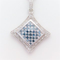 White and Blue-Green Diamond Checker Board Pendant Necklace