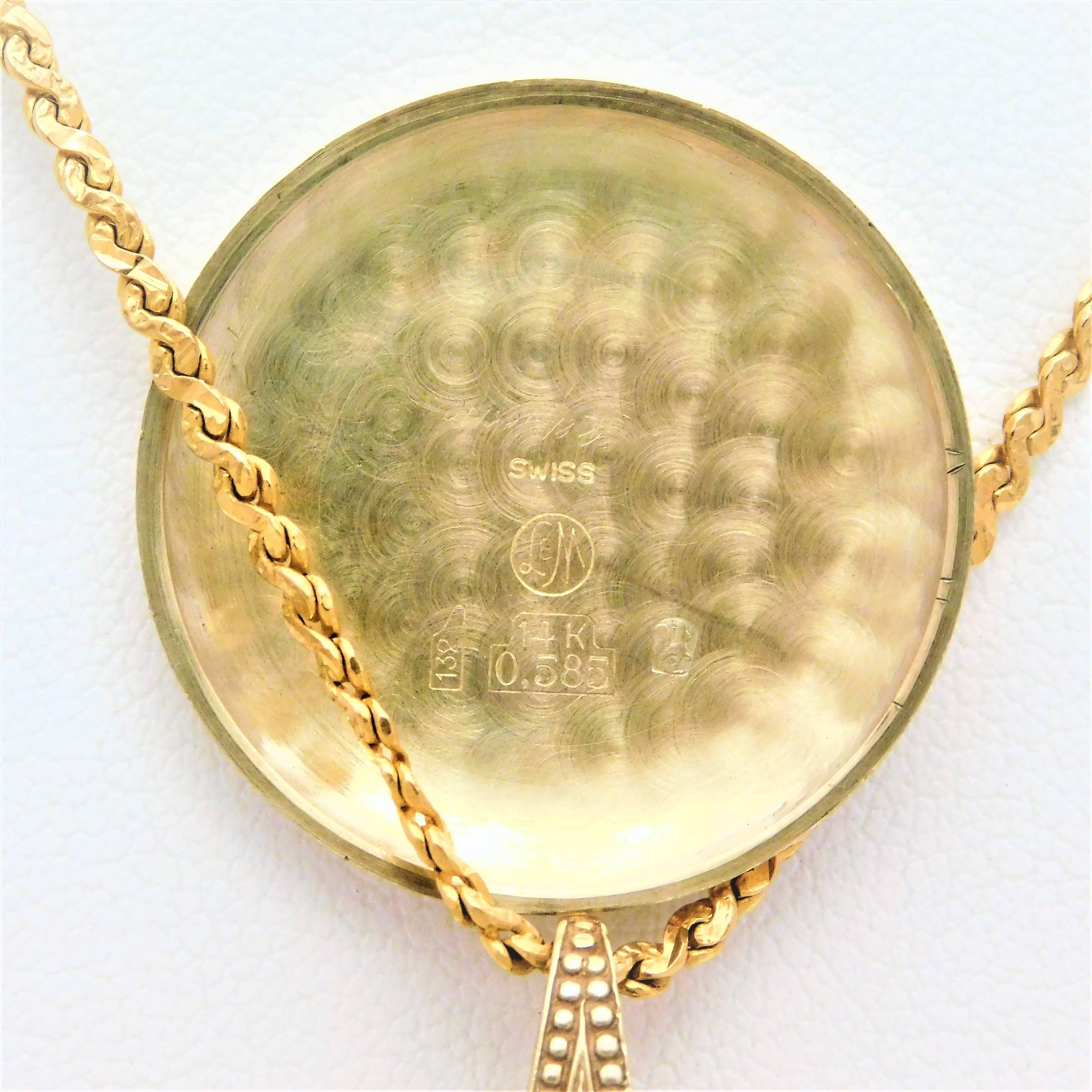 Women's or Men's Le Soir Yellow Gold Antique Pocket Watch Pendant Necklace For Sale