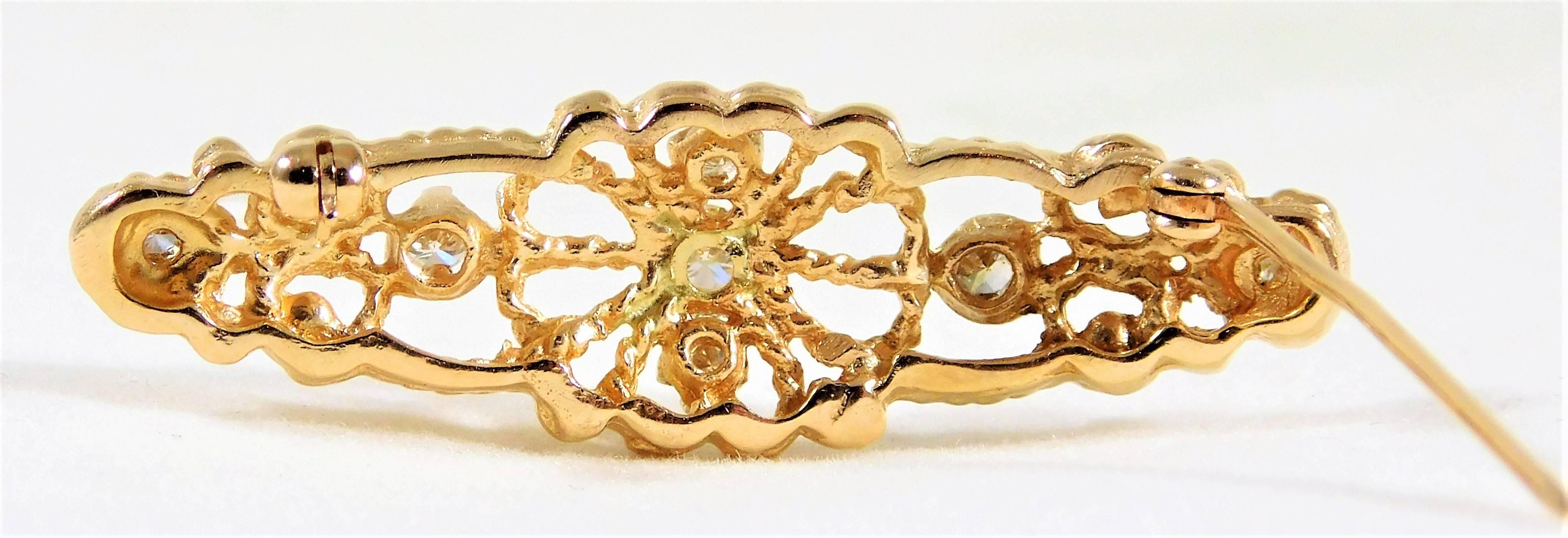 Gorgeous Victorian Style 14 Karat Gold and Diamond Bar Pin 1