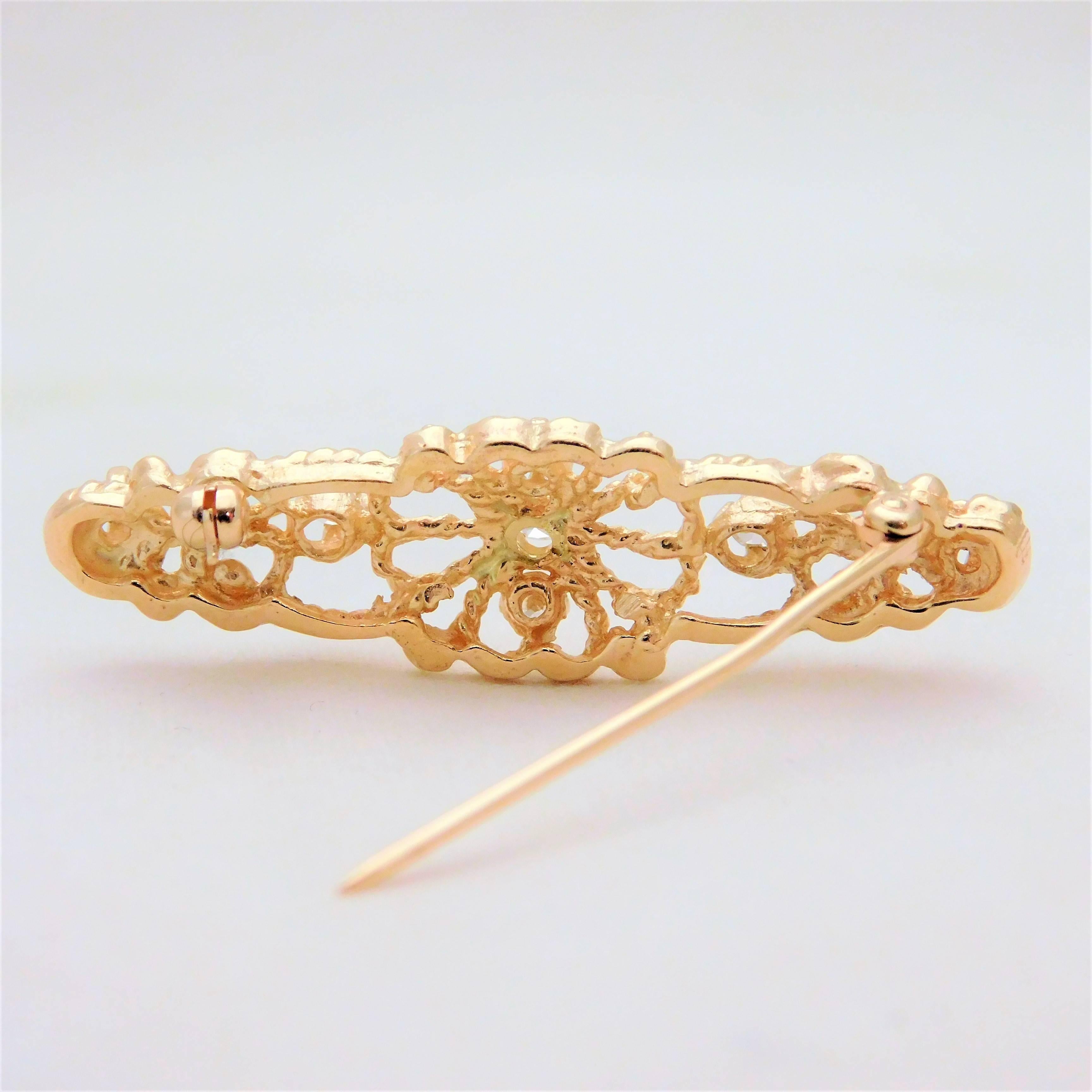 Gorgeous Victorian Style 14 Karat Gold and Diamond Bar Pin 2
