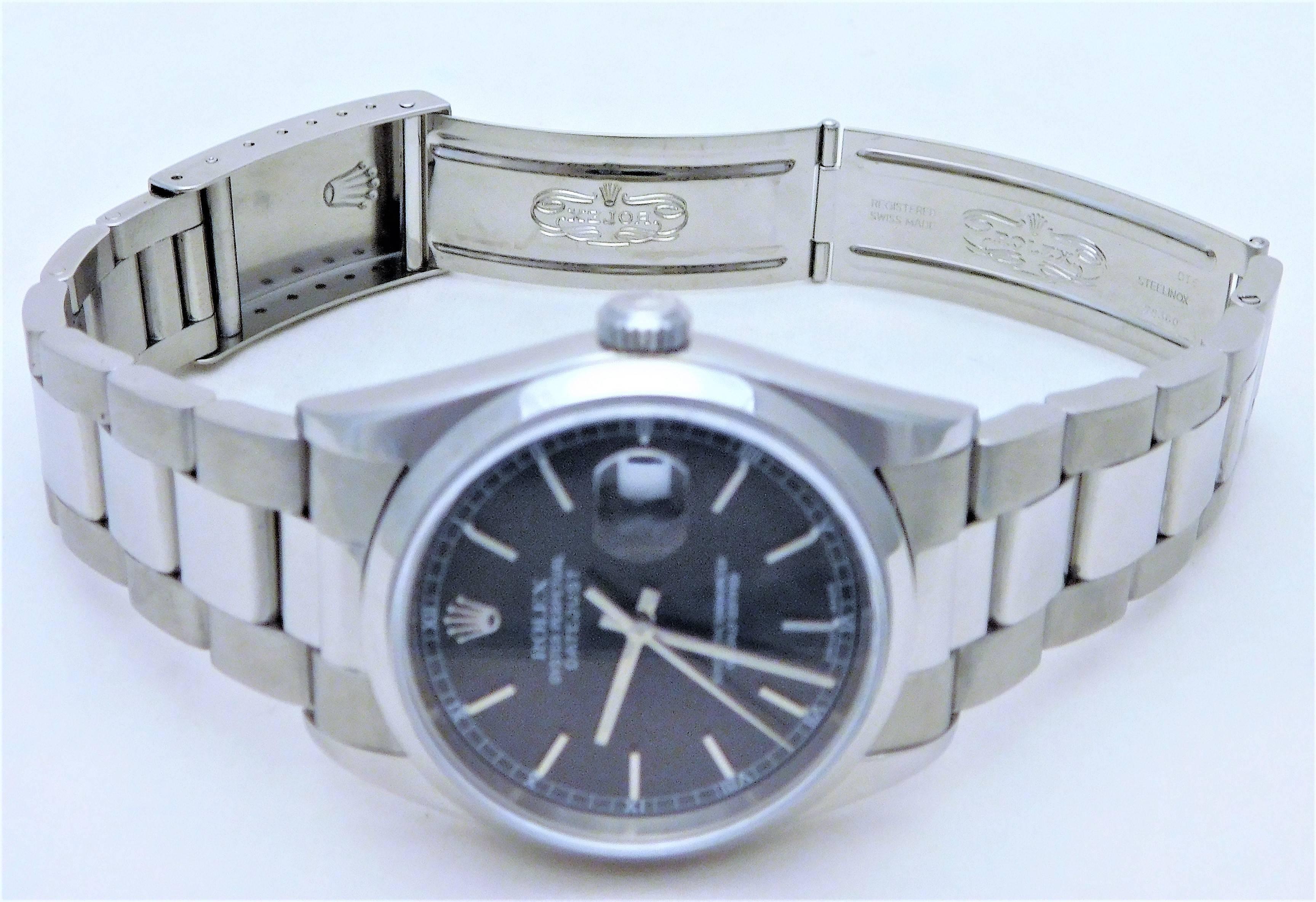 Rolex Stainless Steel Oyster Perpetual Date Automatic Wristwatch, 2005 In New Condition In Metairie, LA