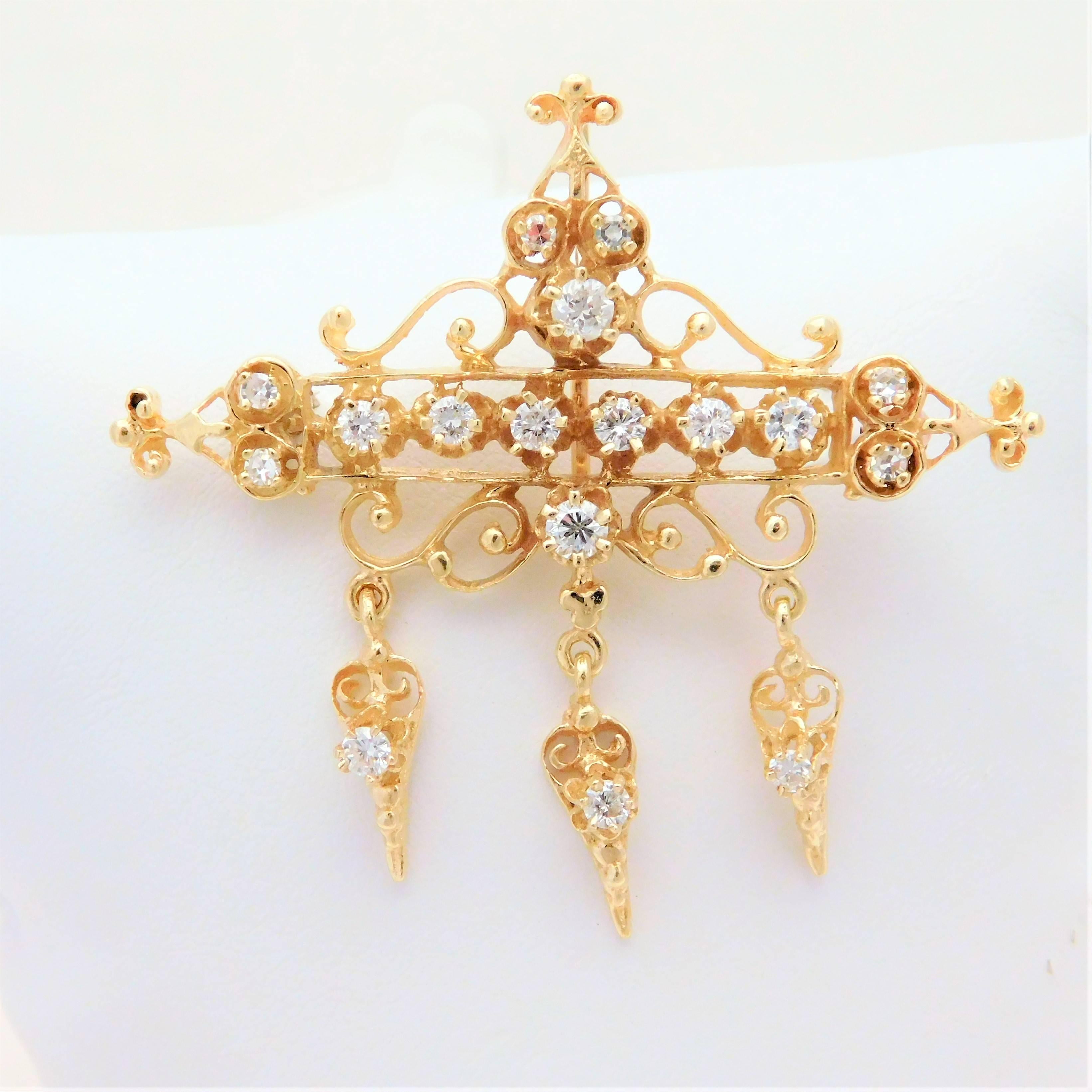 Baroque Antique 14 Karat Gold and Diamond Brooch Pendant