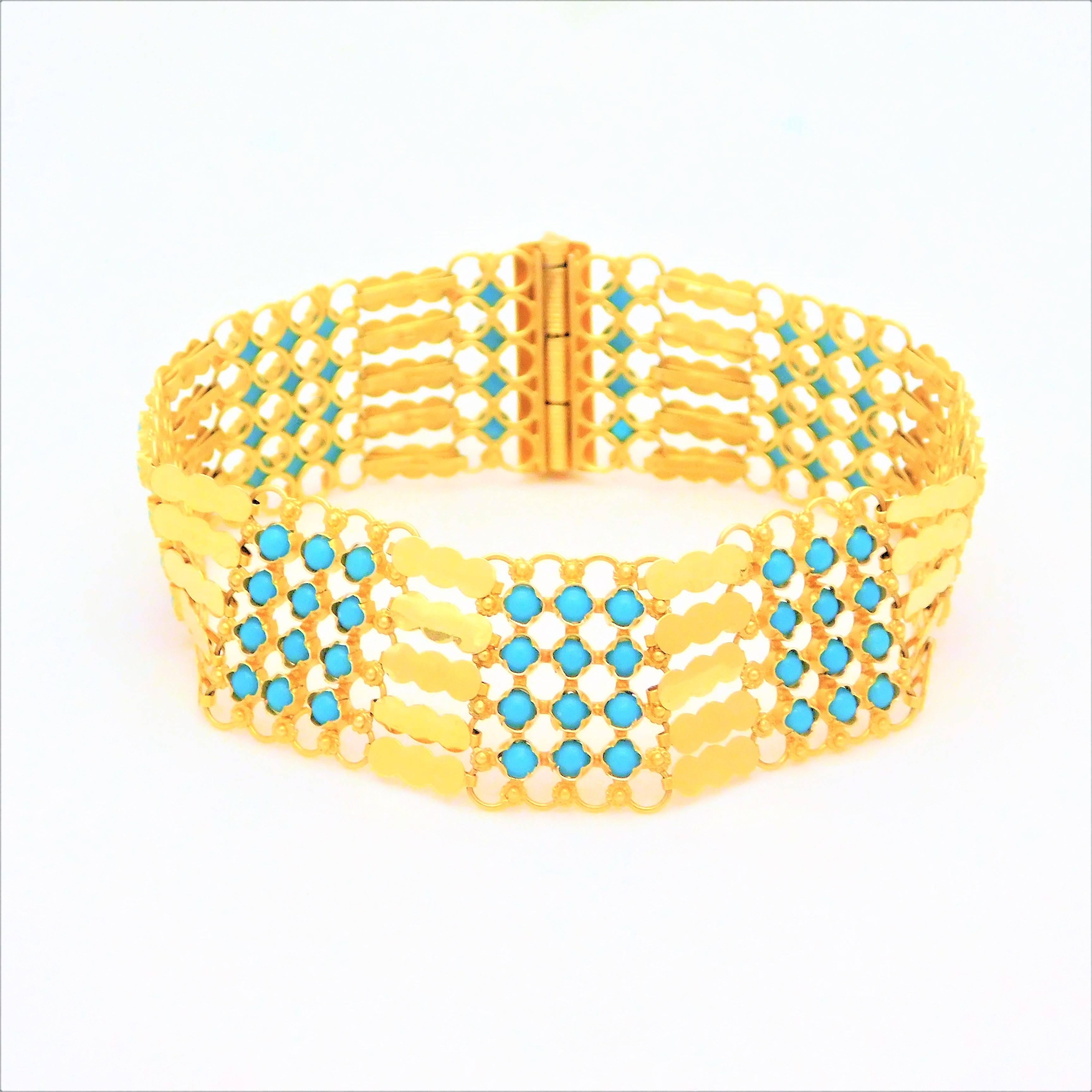 Handcrafted 22 Karat Gold and Turquoise Dubai Bracelet 2
