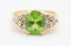 Vintage 3 Carat Peridot and Diamond Cocktail Ring