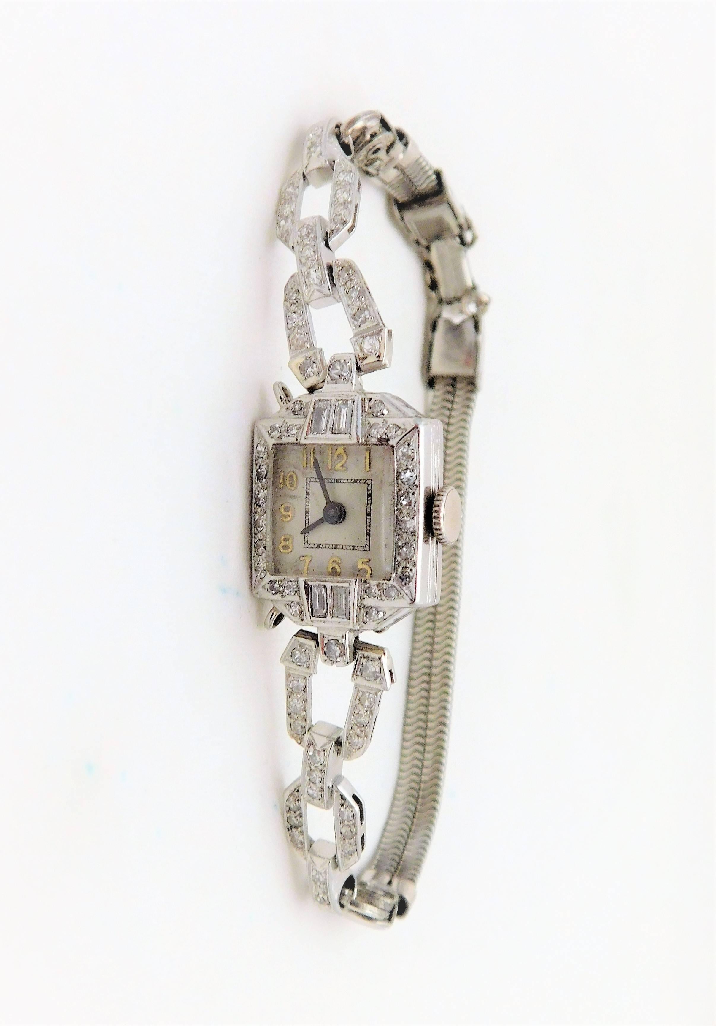 Art Deco S. Kocher Ladies’ Luxurious Diamond Wristwatch

An antique watch collectors dream.  From a luxurious New Orleans estate.  Circa 1912.  This very rare Art Deco antique ladies’ wristwatch was crafted by the Swiss S. Kocher watch company.  It