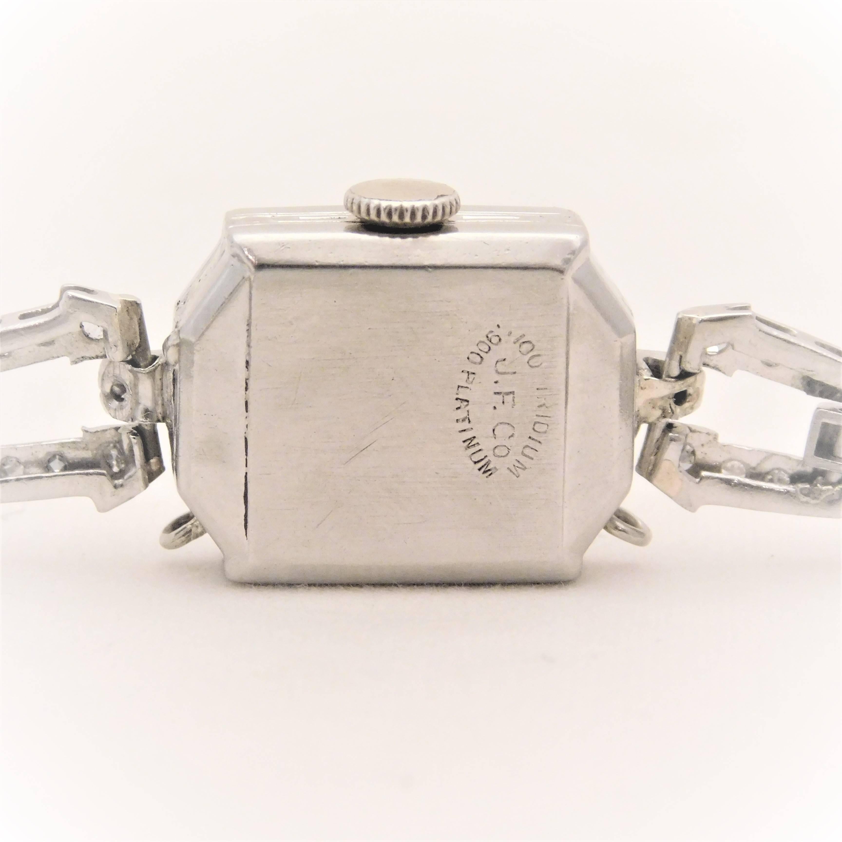 Women's S. Kocher Ladies platinum Diamond Art Deco manual Wristwatch For Sale