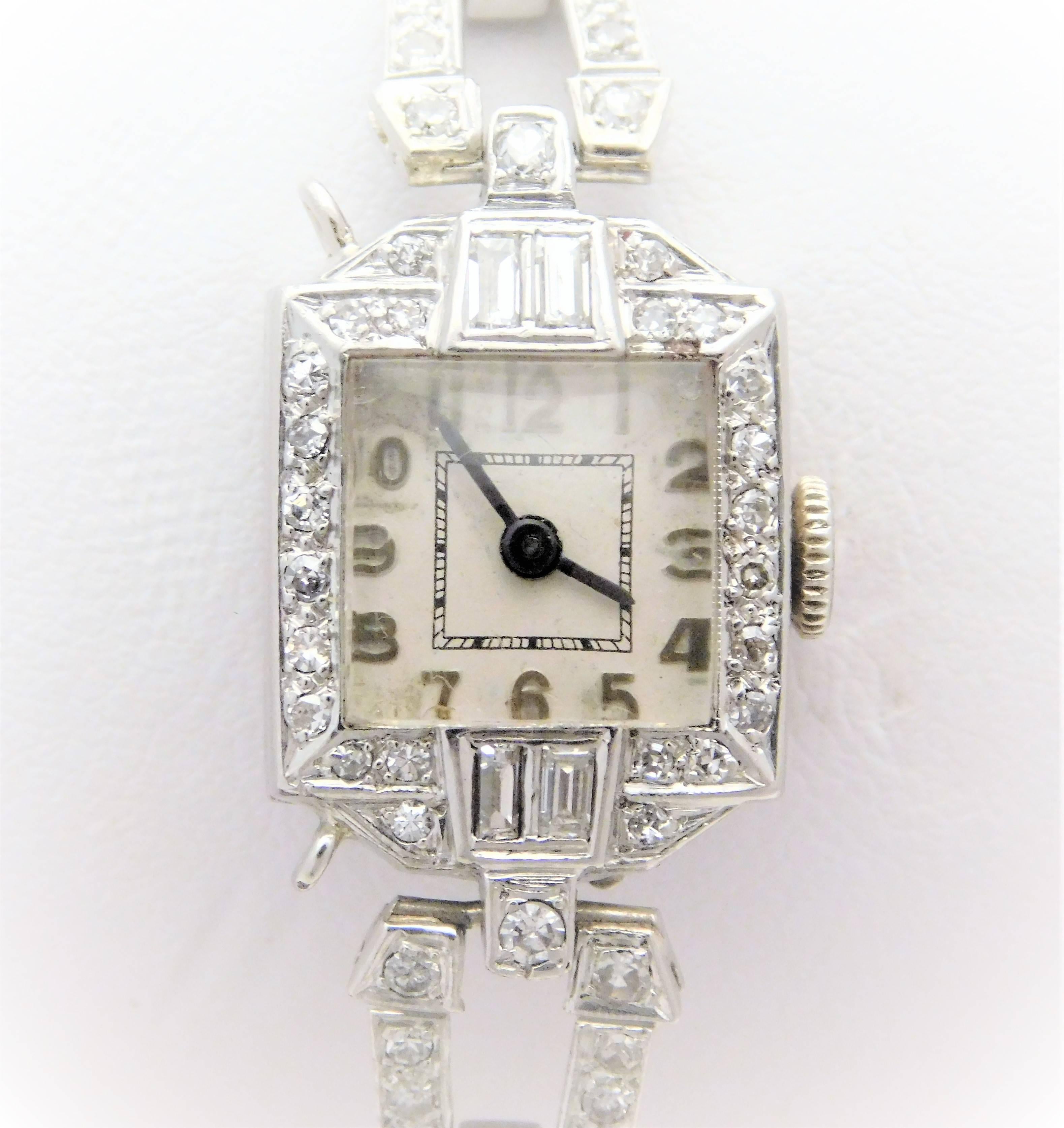 S. Kocher Ladies platinum Diamond Art Deco manual Wristwatch For Sale 2