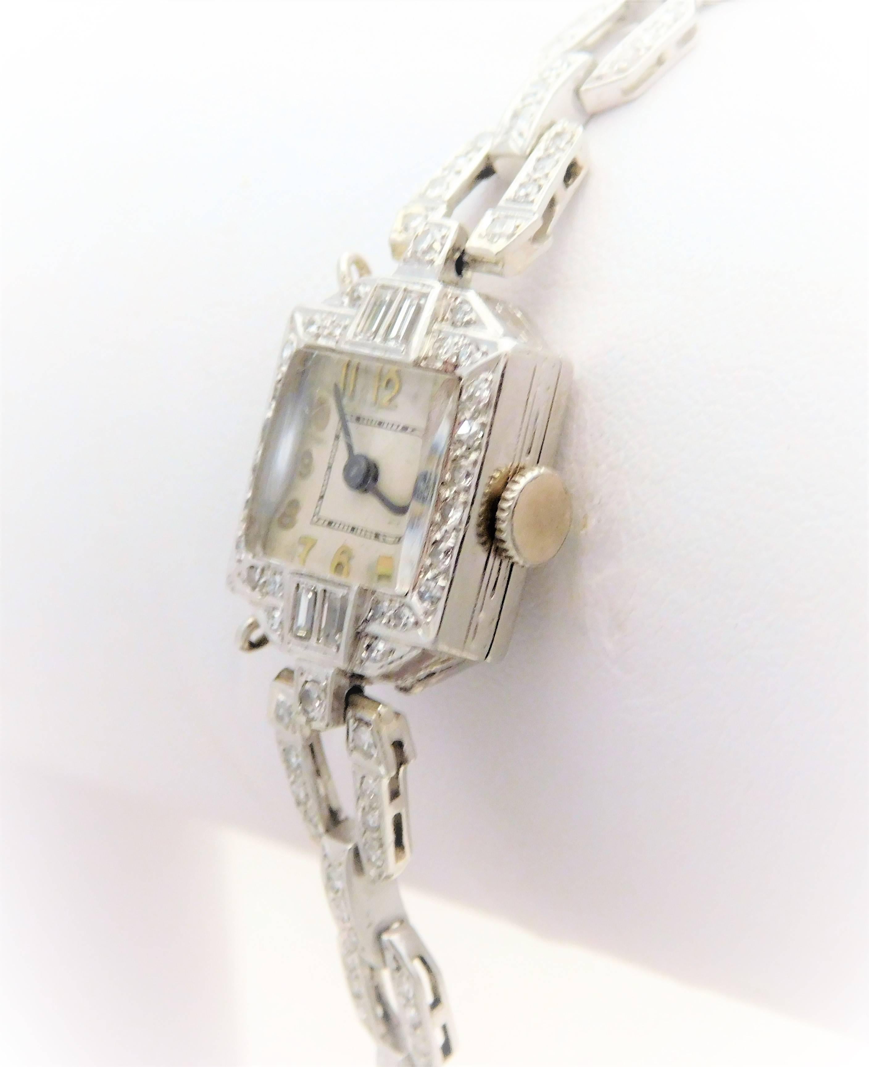 S. Kocher Ladies platinum Diamond Art Deco manual Wristwatch For Sale 4