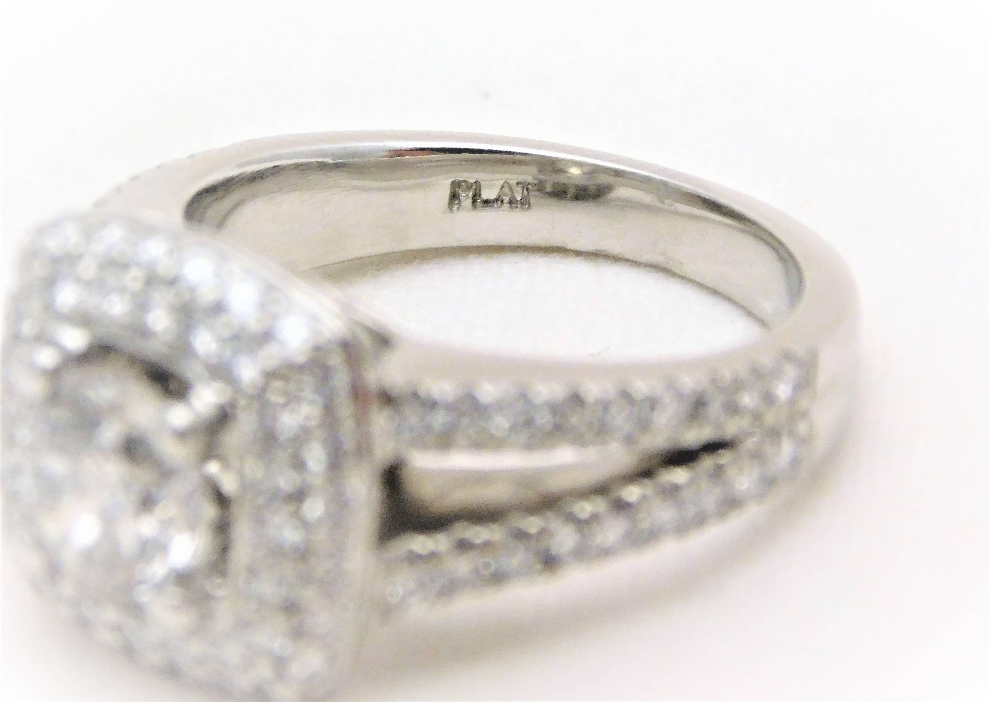 Round Brilliant Diamond Platinum Engagement Ring with Double Diamond Halo For Sale 4