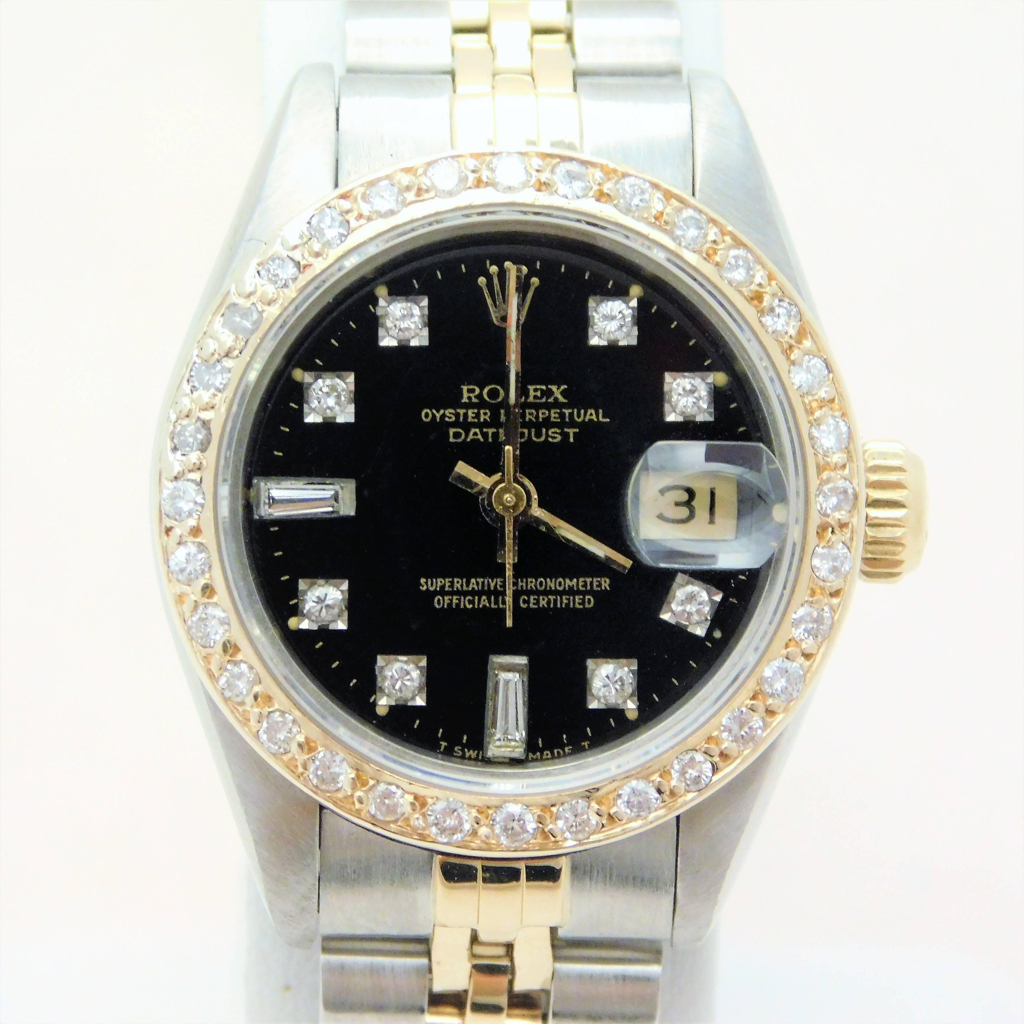 Round Cut Rolex Ladies Yellow Gold Stainless Steel Diamond Datejust Automatic Wristwatch