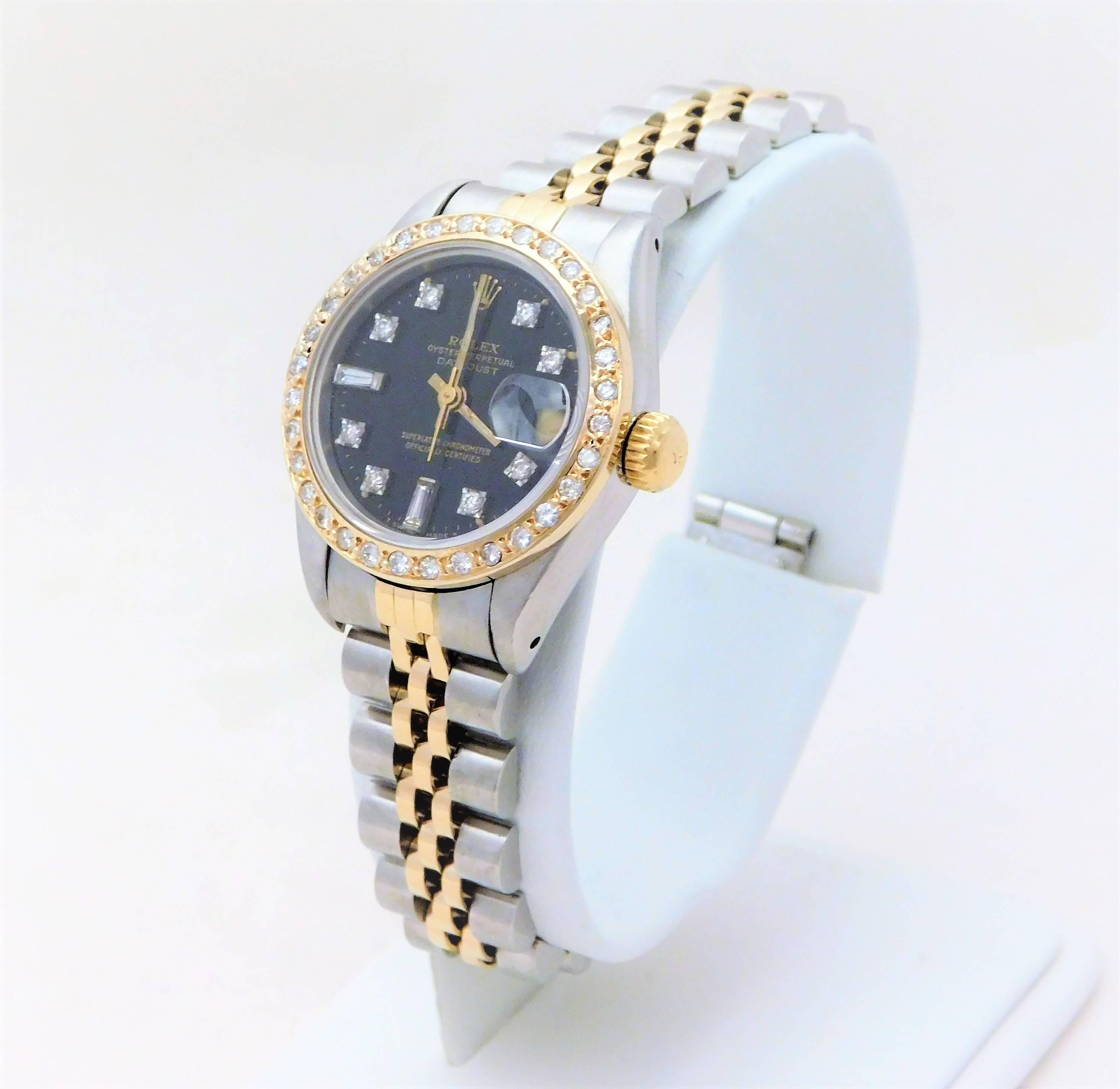 Women's Rolex Ladies Yellow Gold Stainless Steel Diamond Datejust Automatic Wristwatch