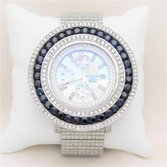 Custom Stainless 45 Carat Diamond and Sapphire Breitling Super Avenger Wristwatc