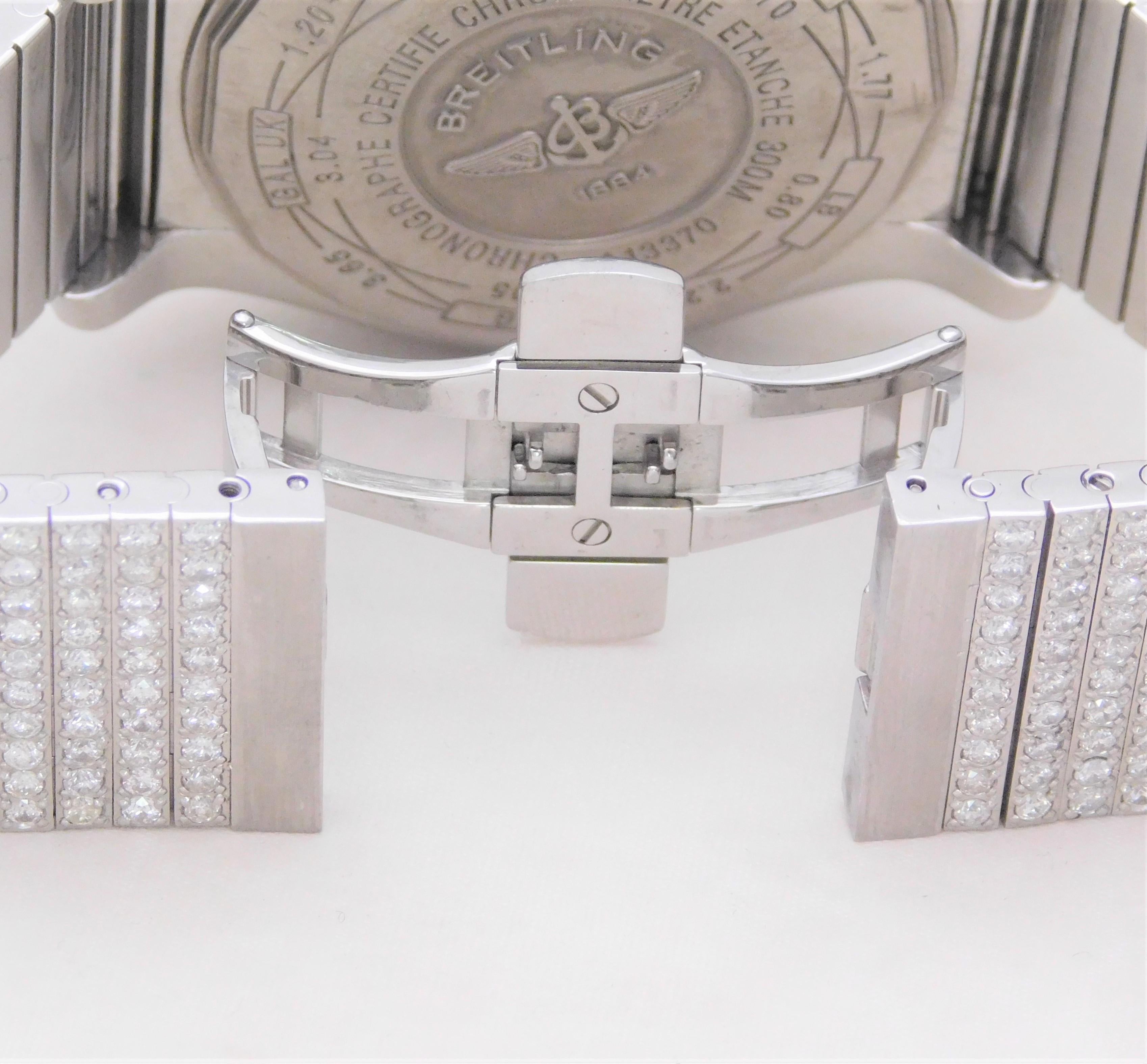 Custom Stainless 45 Carat Diamond and Sapphire Breitling Super Avenger Wristwatc For Sale 9
