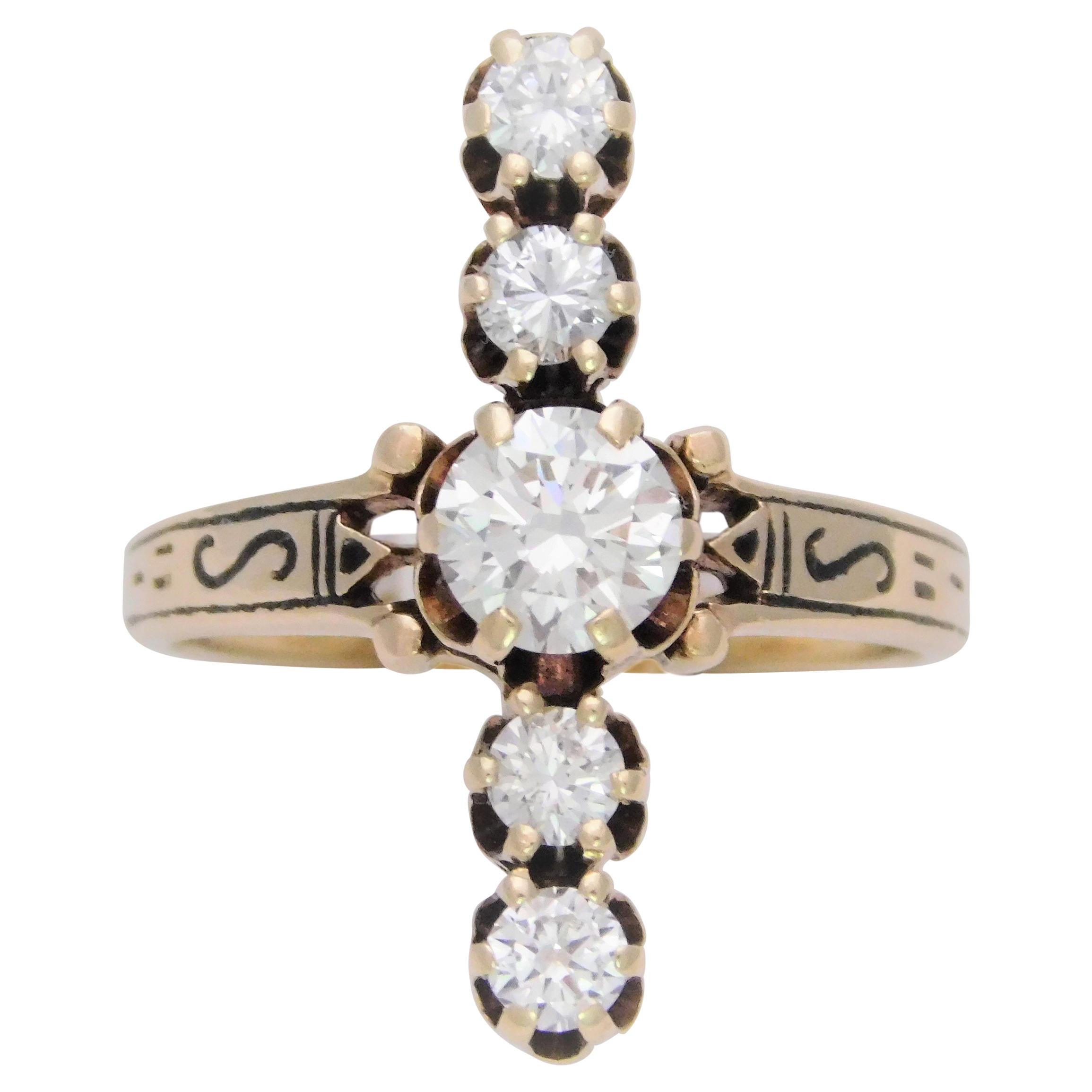 Unique Midcentury 1.22 Carat Diamond “Line” Cocktail Ring For Sale