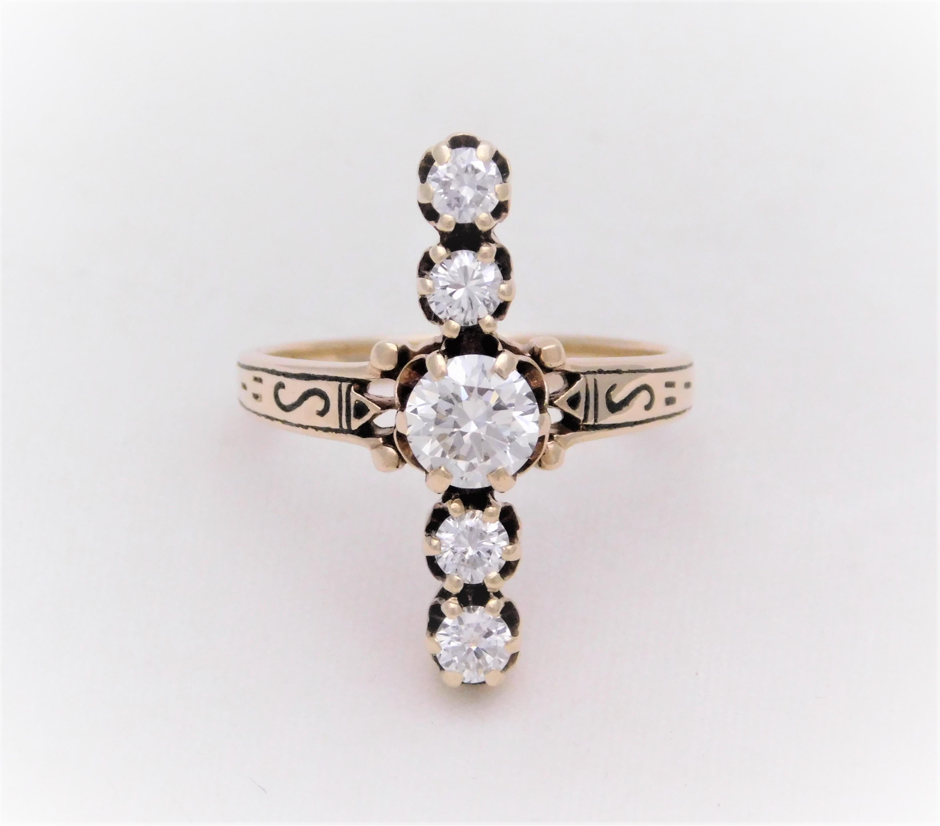 Modernist Unique Midcentury 1.22 Carat Diamond “Line” Cocktail Ring For Sale