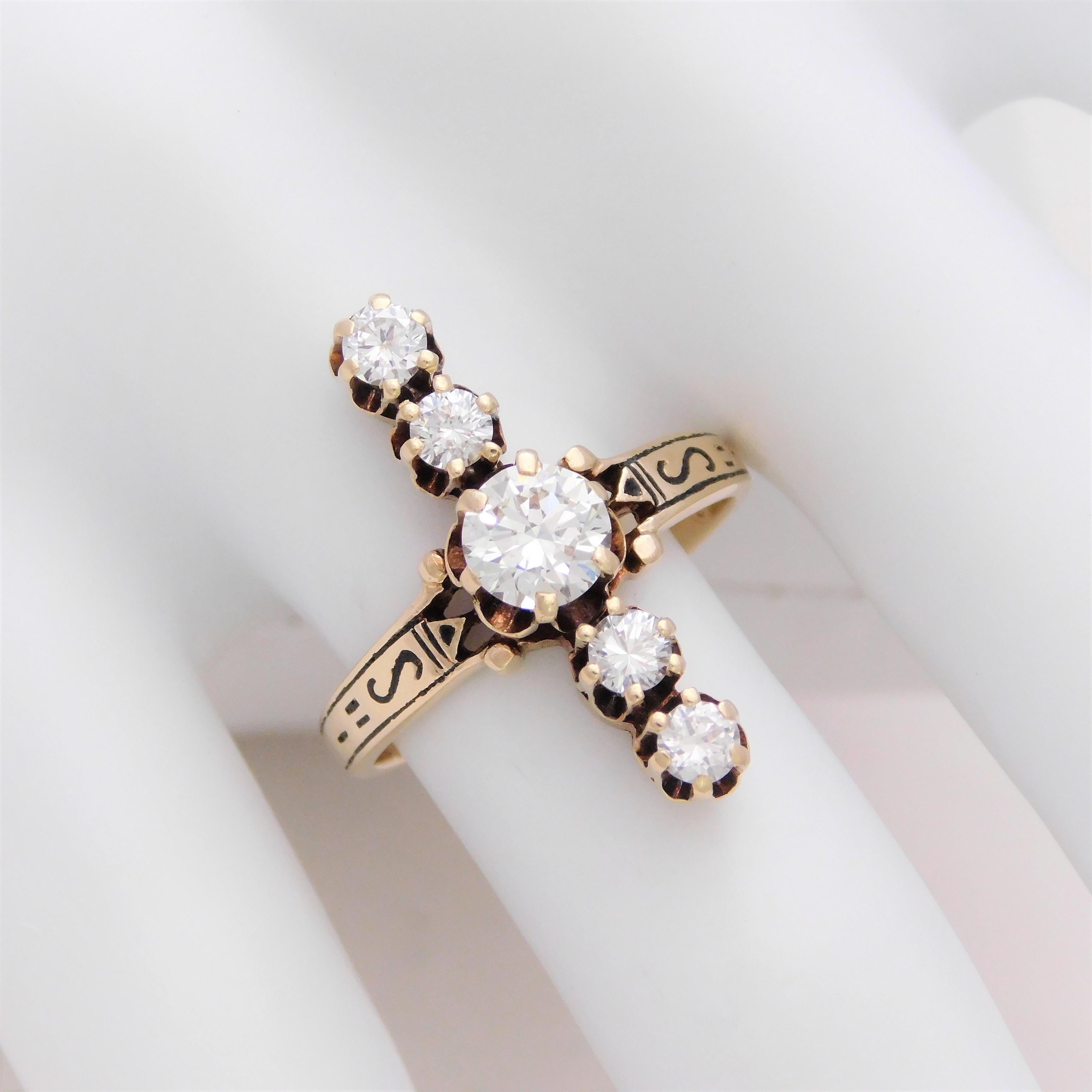 Round Cut Unique Midcentury 1.22 Carat Diamond “Line” Cocktail Ring For Sale