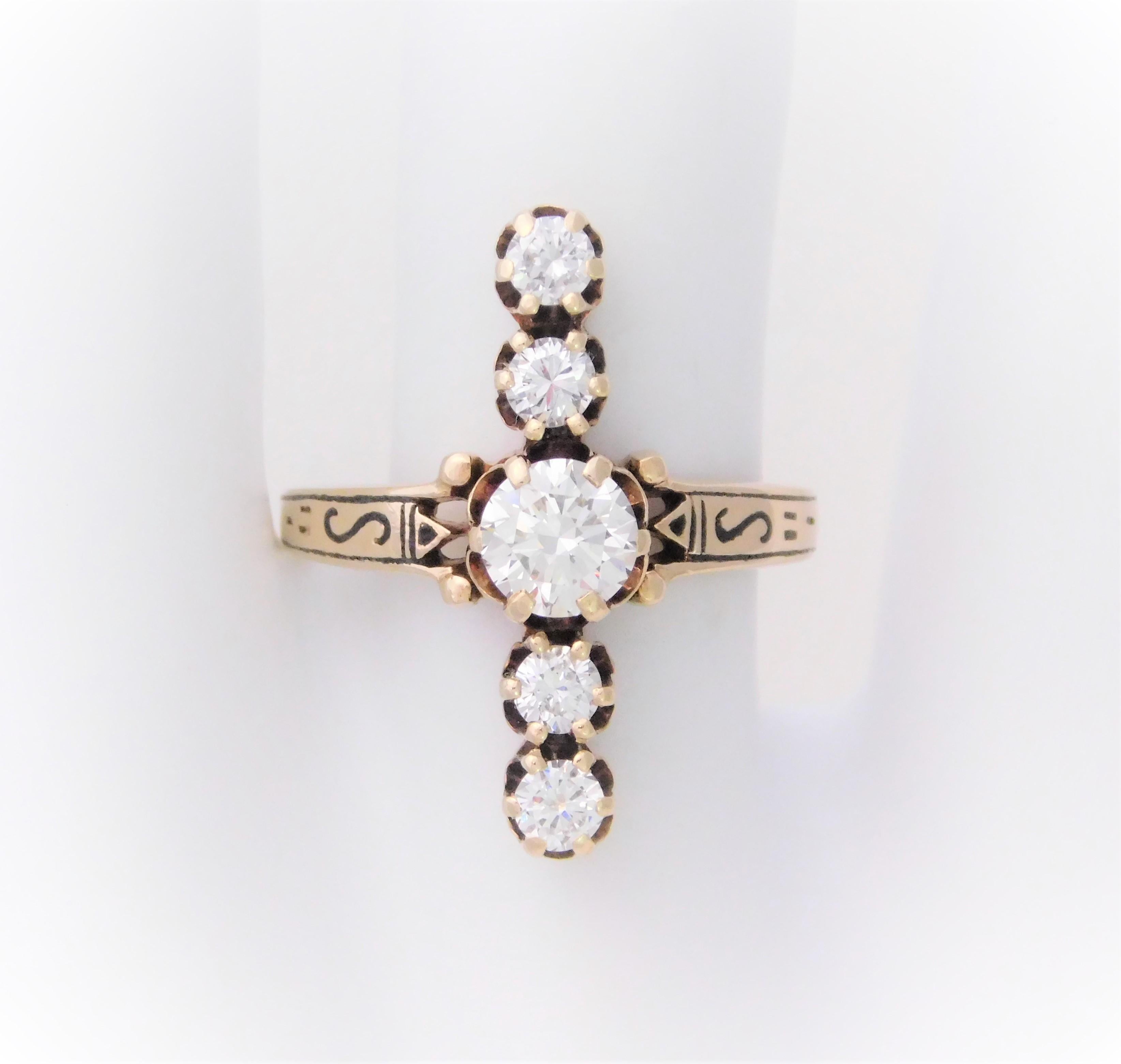 Unique Midcentury 1.22 Carat Diamond “Line” Cocktail Ring In Excellent Condition For Sale In Metairie, LA