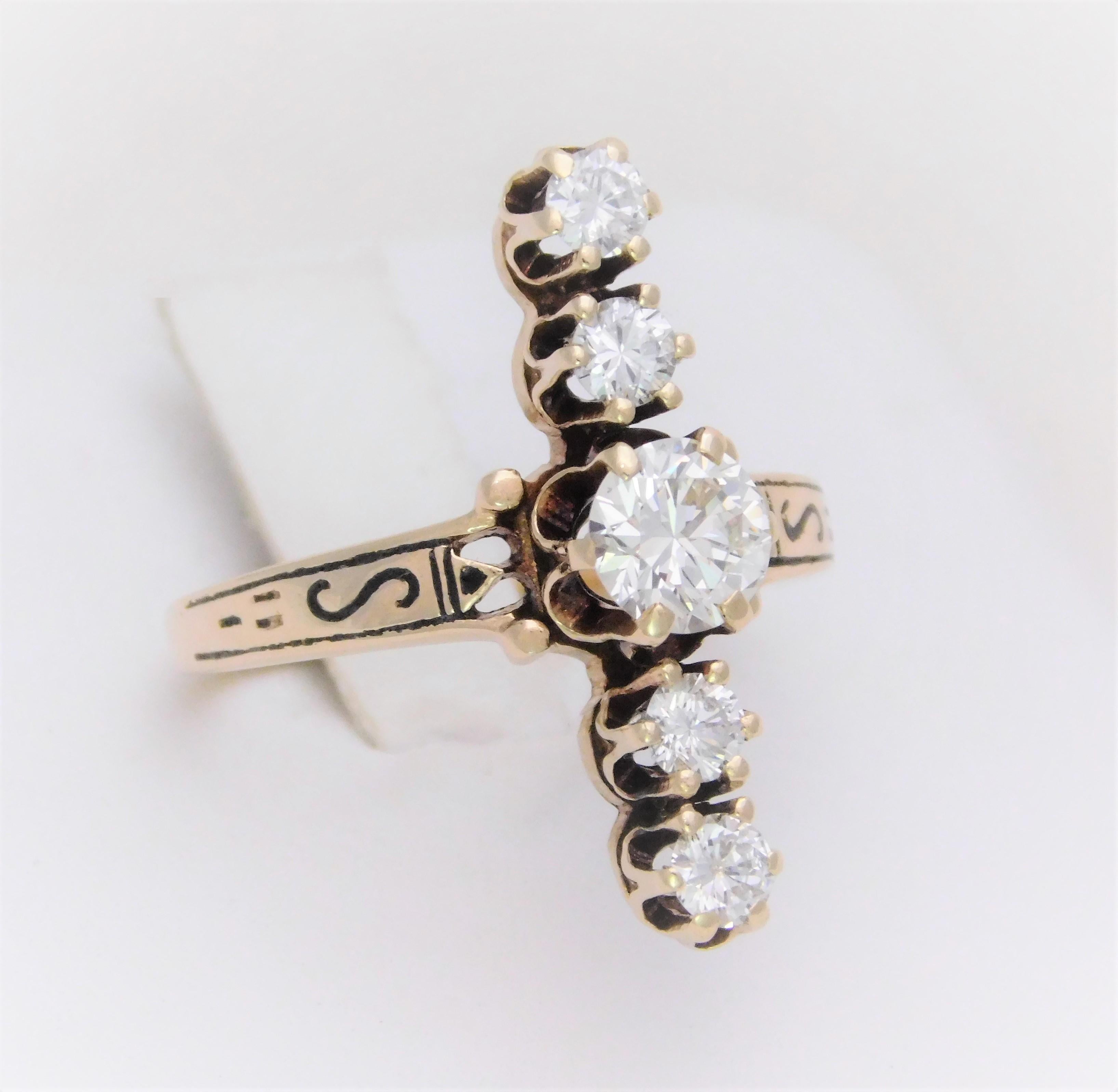 Unique Midcentury 1.22 Carat Diamond “Line” Cocktail Ring For Sale 1