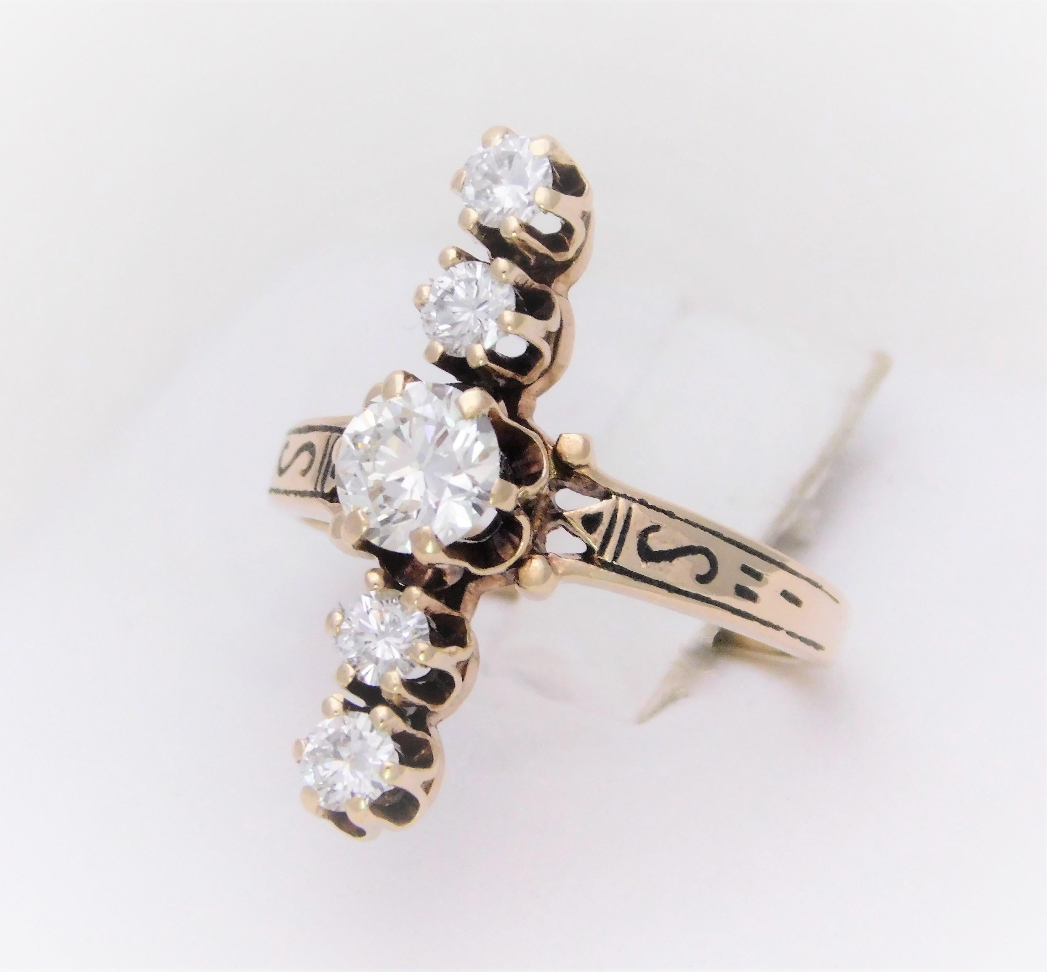 Unique Midcentury 1.22 Carat Diamond “Line” Cocktail Ring For Sale 2